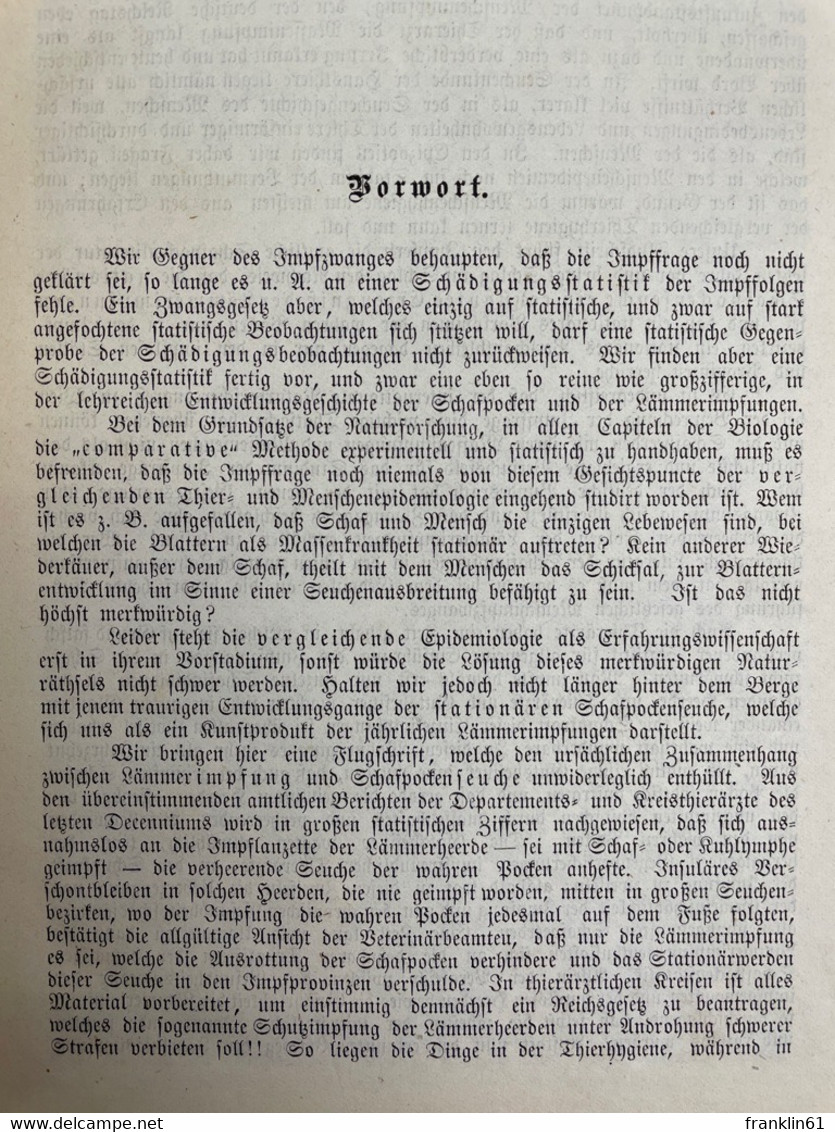 Die Zwangsimpfung Der Thier- Und Menschenblattern. - Santé & Médecine