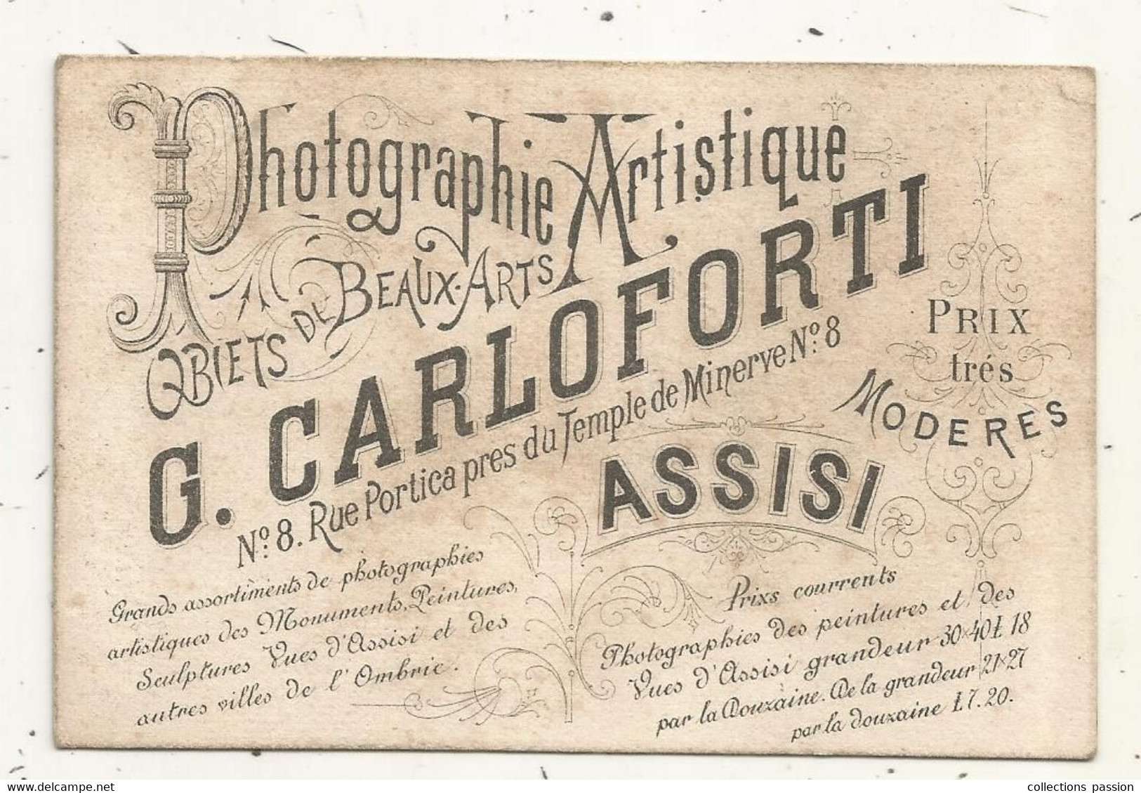 Carte De Visite, ITALIE, ASSISI,  Photographie Artistique G. Carloforti - Visiting Cards