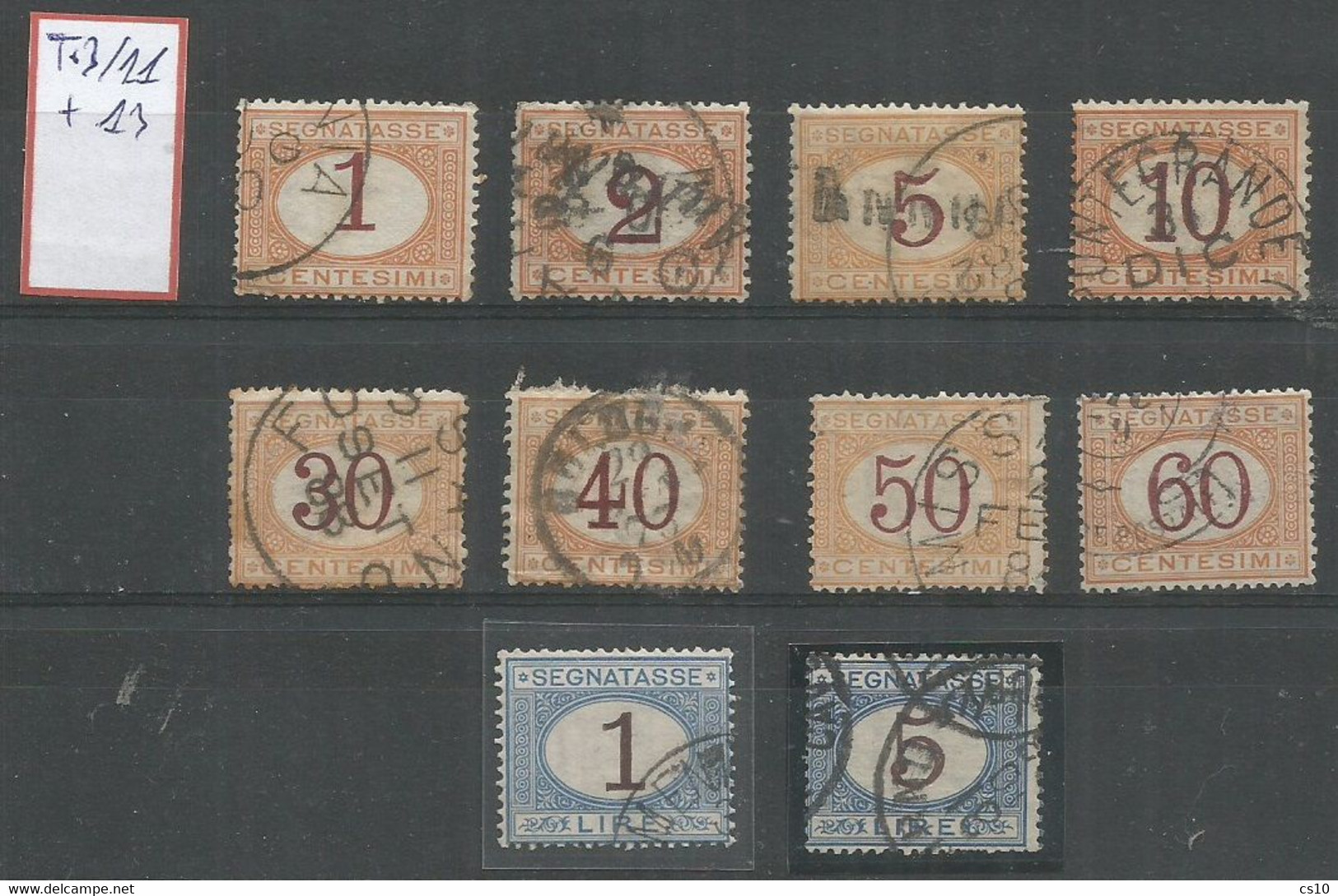 Italy Kingdom 1870 Postage Due Number In Carmine Or Brown In Oval Ocher Or Blue  #3/11+13 Used - Usati