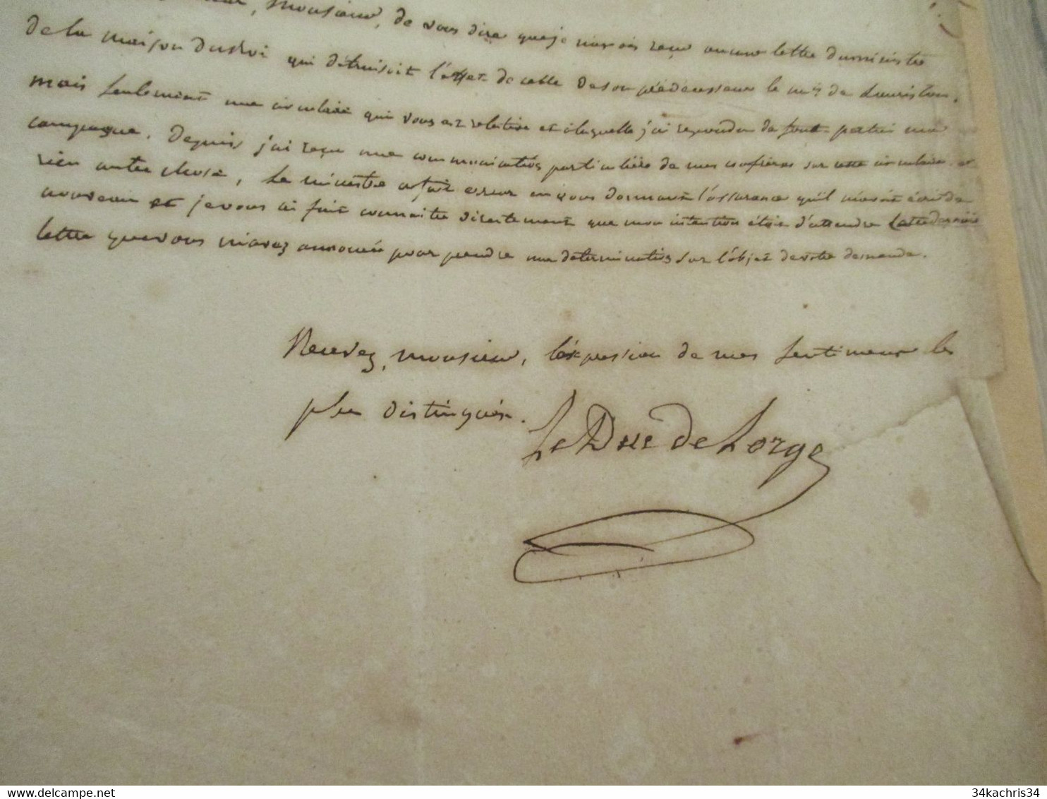 Pièce Signée DUC DE LORGES Paris 02/01/1825 Ministère Maison Du Roi Affaires En Cours - Andere & Zonder Classificatie