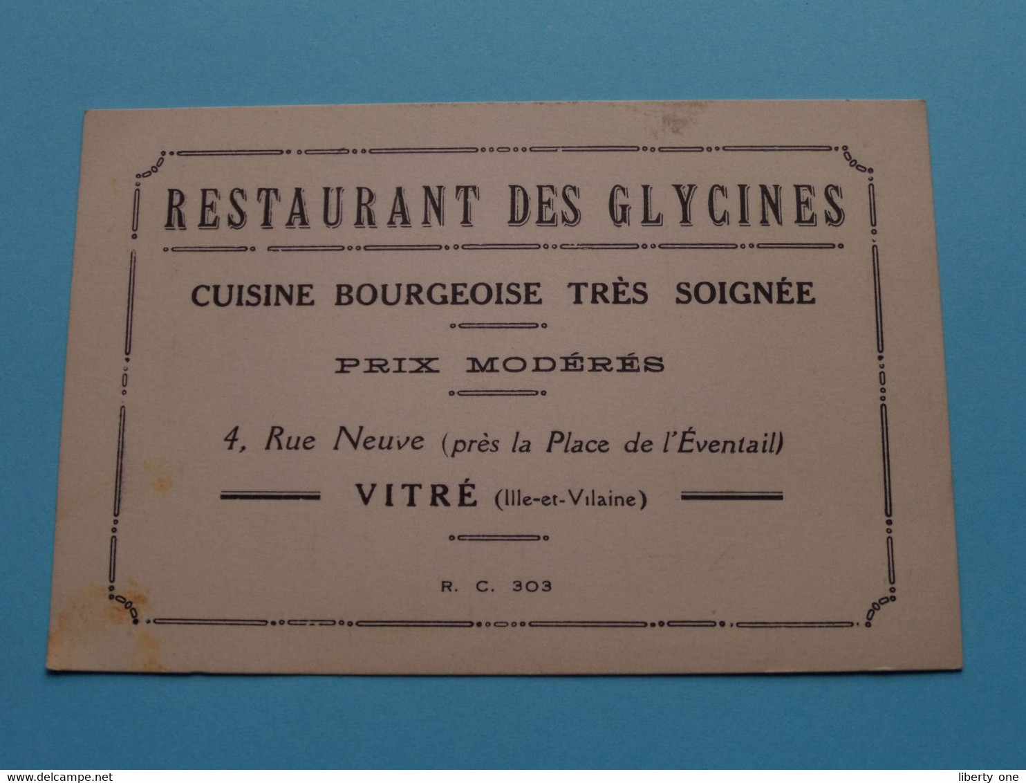 Restaurant DES GLYCINES Rue Neuve Vitré ( Ille-et-Vilaine ) > ( Voir / Zie Scan ) ! - Cartes De Visite