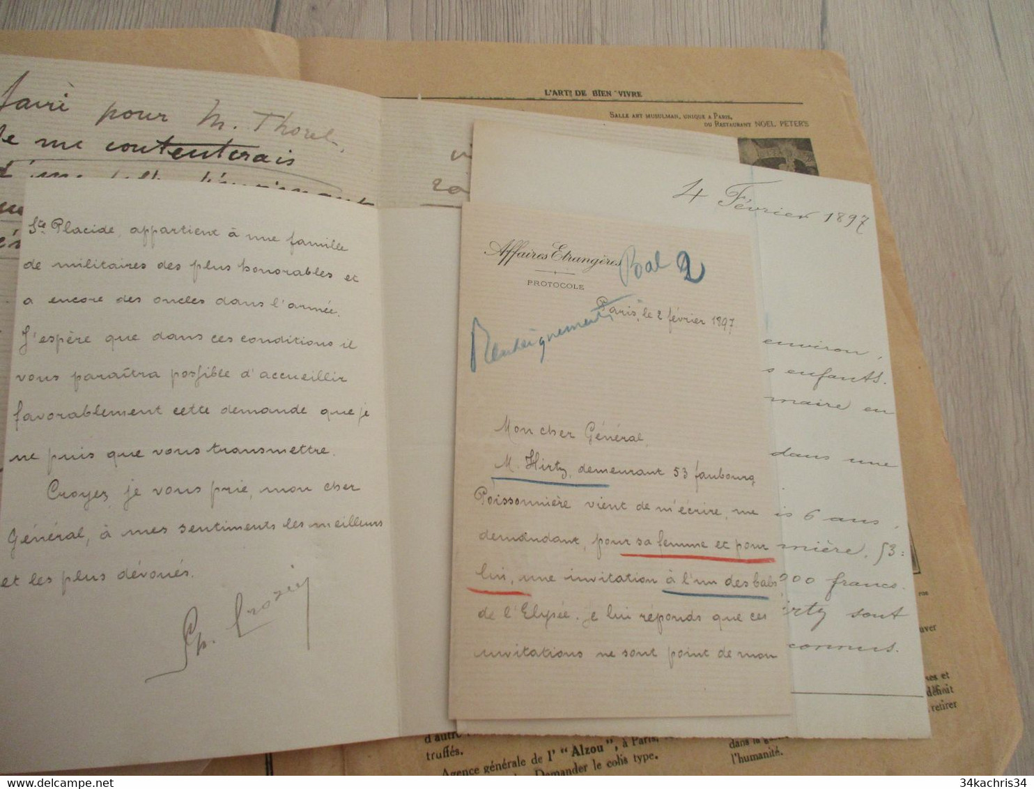 4 Pièces Signées + Carte De Visite PHILIPPE CROZIER Ministre Introducteur Des Ambassades Recommandations Demande Invitat - Other & Unclassified