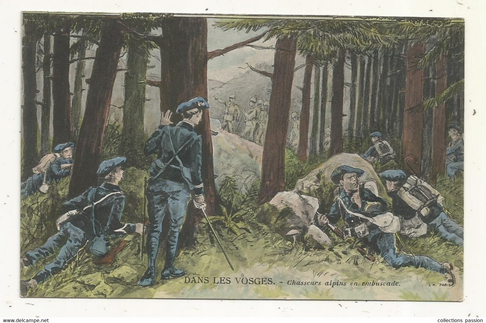 Cp,  Militaria,  Illustrateur , Dans Les VOSGES, Chasseurs Alpins En Embuscade ,  Vierge - Personaggi