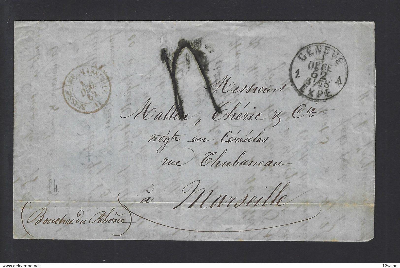 Lettre Entrée SUISSE AMB Marseille 1862 De Geneve - Schiffspost