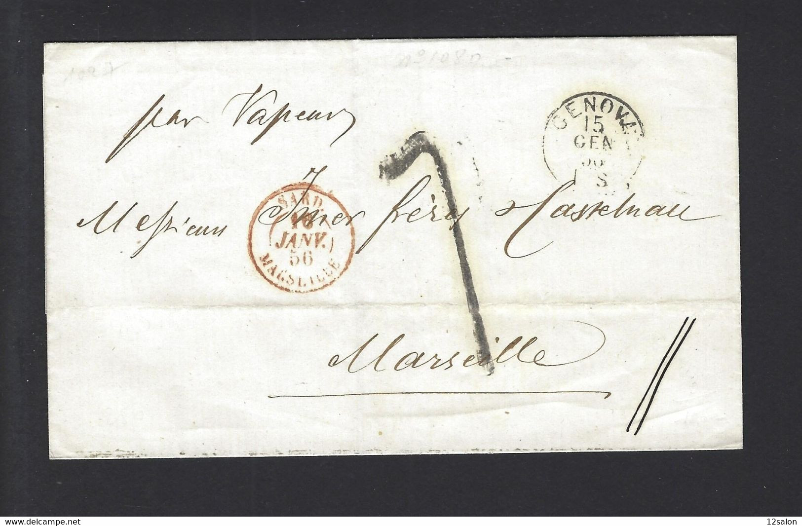 Lettre Entrée Maritime Sard Marseille 1856 De Gene - Maritieme Post