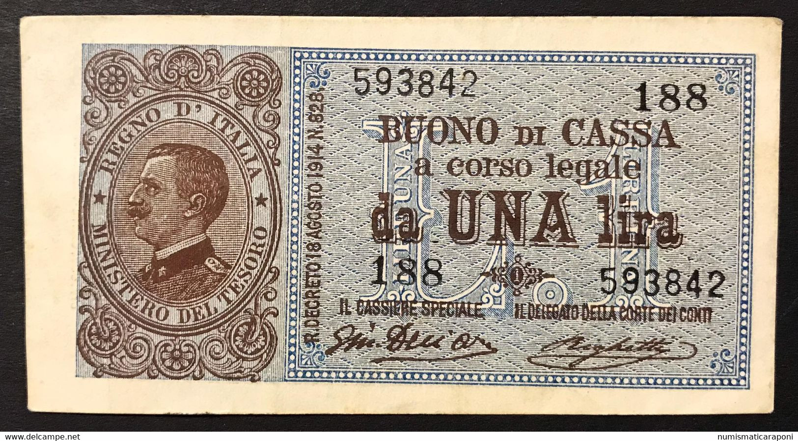 1 Lira Vitt. Em. III° Serie 188 Del 28 12 1917 NC  Bb/spl Ottimo Esemplare LOTTO 4342 - Italia – 1 Lira