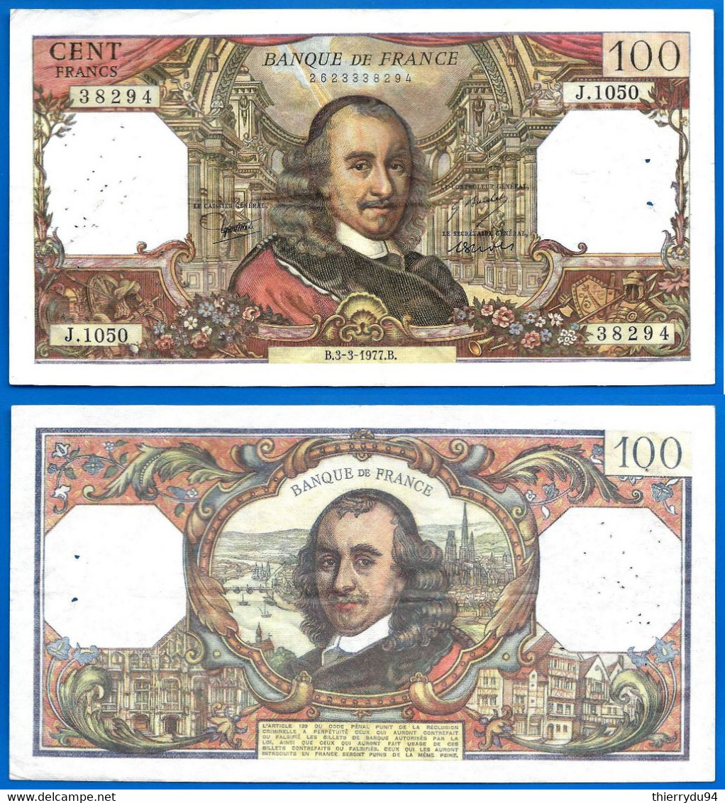 France 100 Francs 1977 Corneille 3 Mars Serie J Que Prix + Port  Frcs Frc Paypal Bitcoin OK - 100 F 1964-1979 ''Corneille''