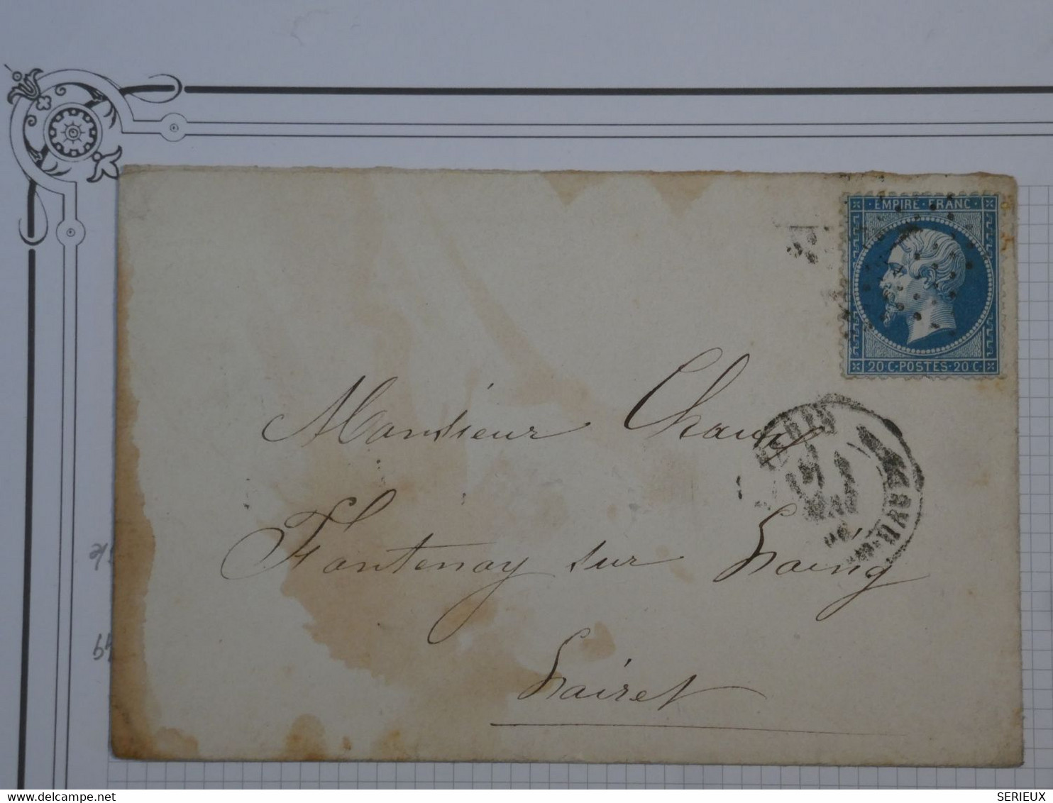 BN4 FRANCE  BELLE  LETTRE 1865 ETOILE CHIFFREE DE PARIS A LAIRET  +N°22 + C. PERLé +AFFRANCH. INTERESSANT - 1862 Napoléon III.