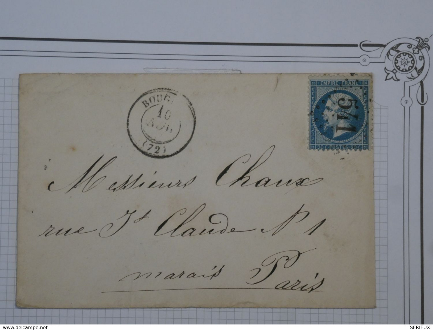 C FRANCE  BELLE  LETTRE 1865 BOURGES A PARIS MARAIS   +N°22 + C. PERLé +AFFRANCH. INTERESSANT - 1862 Napoléon III
