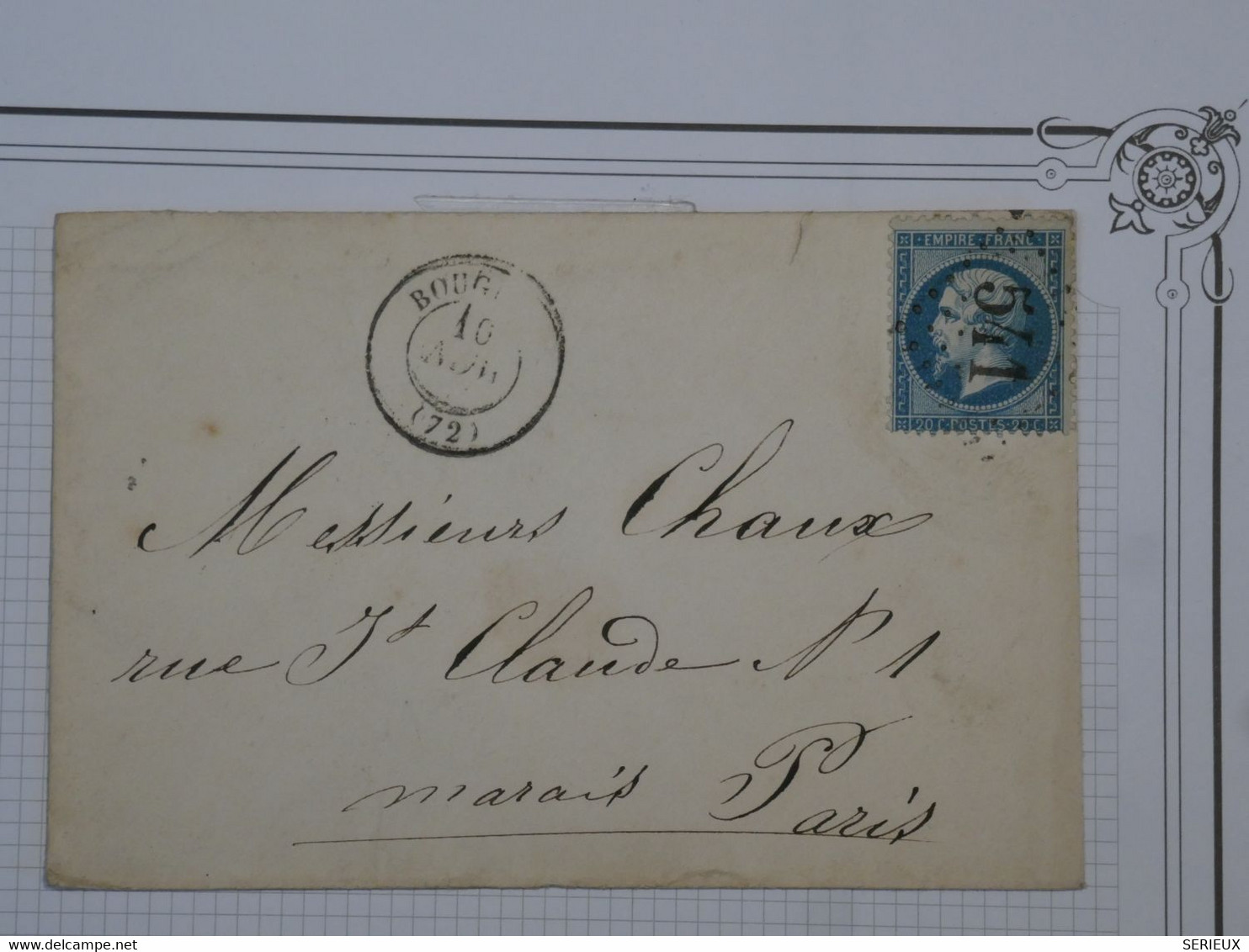 C FRANCE  BELLE  LETTRE 1865 BOURGES A PARIS MARAIS   +N°22 + C. PERLé +AFFRANCH. INTERESSANT - 1862 Napoléon III.