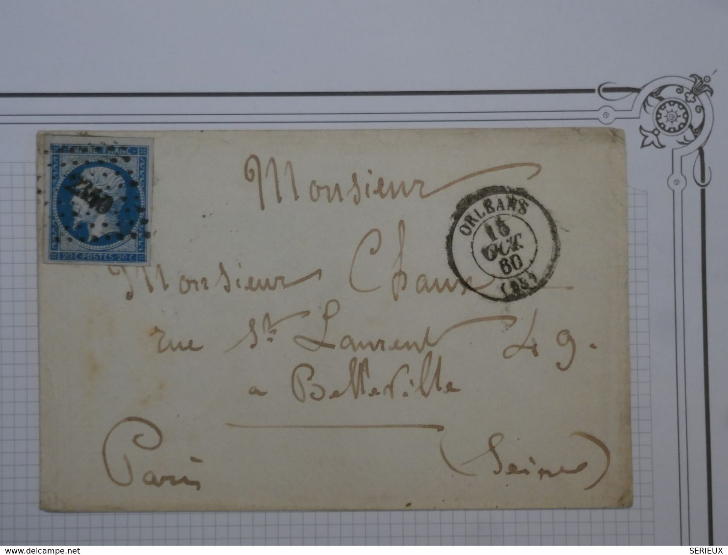 BN4  FRANCE  BELLE  LETTRE 1860 ORLEANS A PARIS    + NAP. N°14 + +AFFRANCH. INTERESSANT - 1853-1860 Napoléon III.