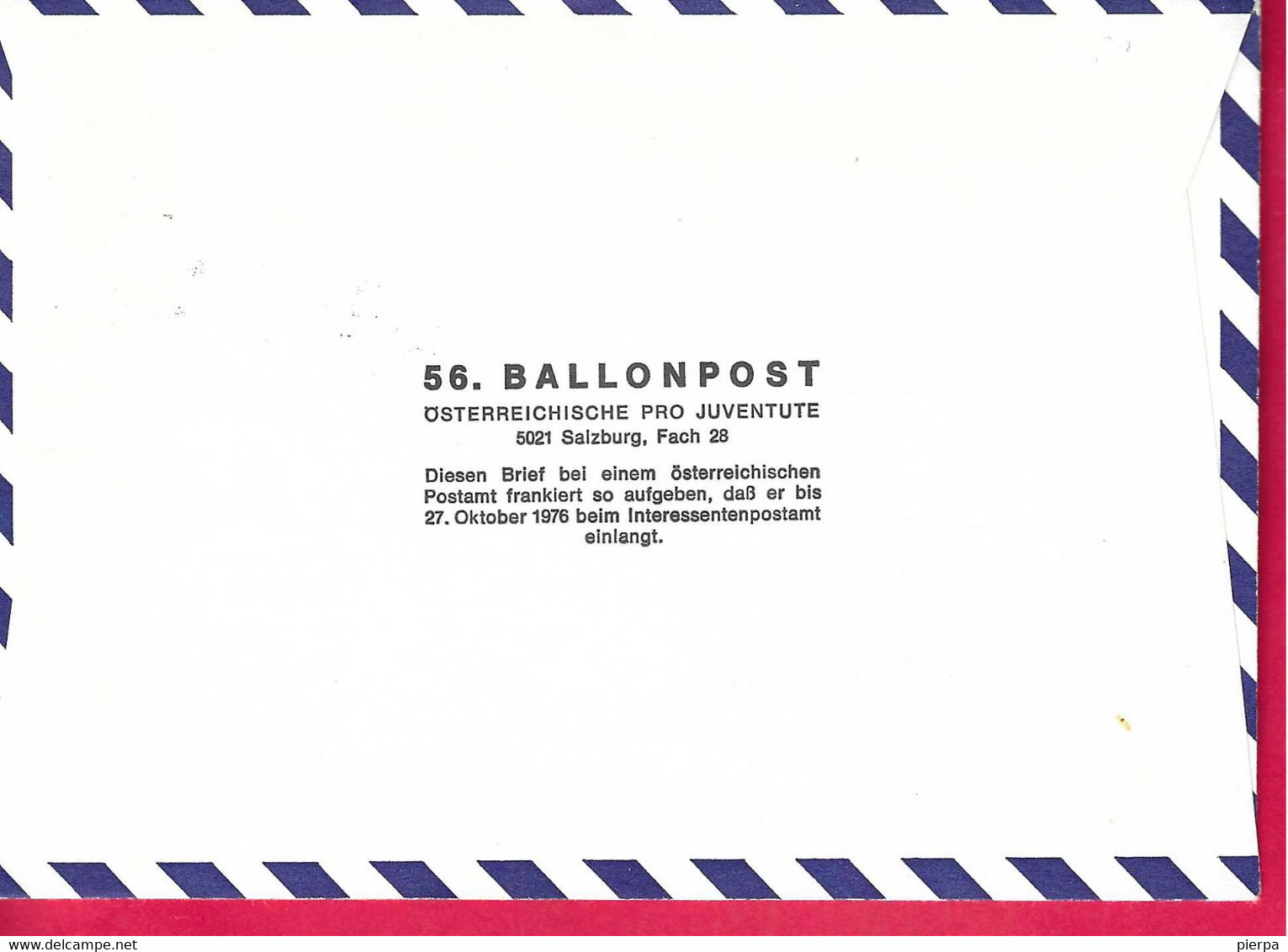 AUSTRIA - 1976 - 56. BALLONPOSTFLUG - ST. WOLFANGANG *31.10.76* TO ST. GILGEN - ON OFFICIAL ENVELOPE - Par Ballon