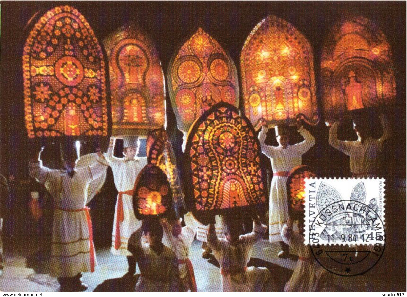 CM Suisse 1984 Cultures Costumes Folkloriques Klausjagen Kussnacht  Défilés  Flambeaux Religieux - Disfraces