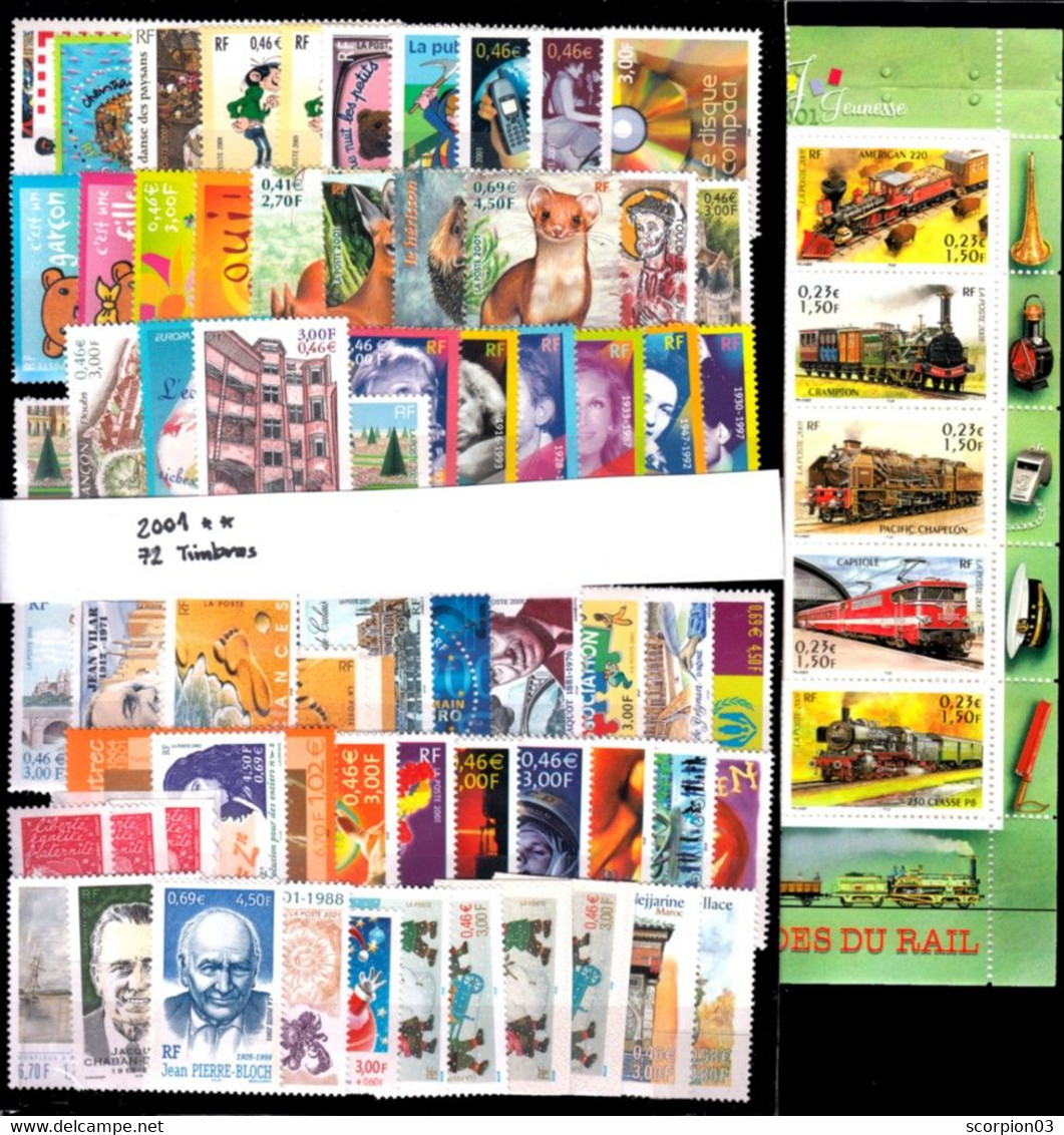 France Année Complete 2001 - 72 Timbres* * TB - 2000-2009