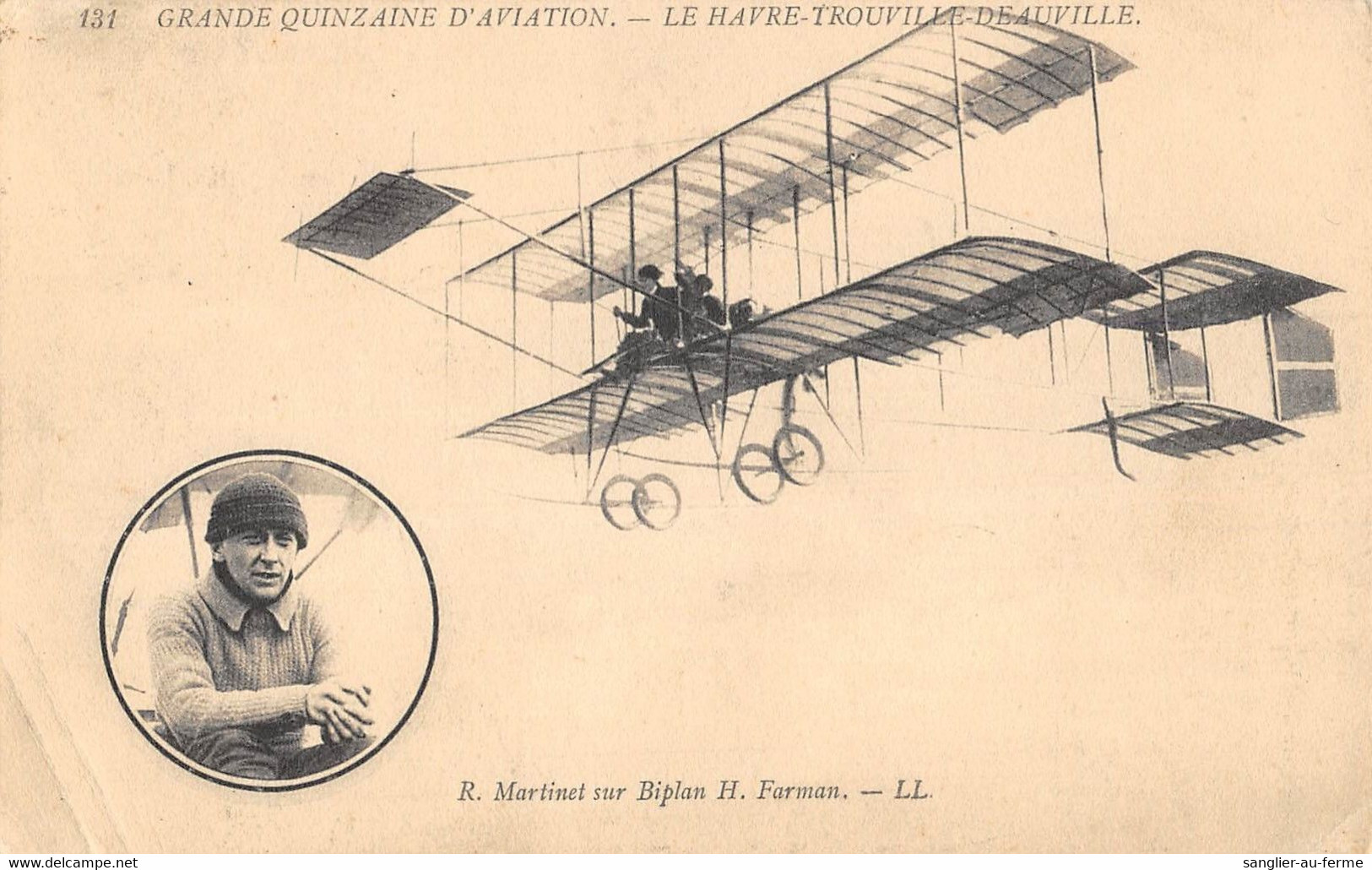 CPA 14 QUINZAINE D'AVIATION LE HAVRE TROUVILLE DEAUVILLE R.MARTINET SUR BIPLAN FARMAN - Trouville