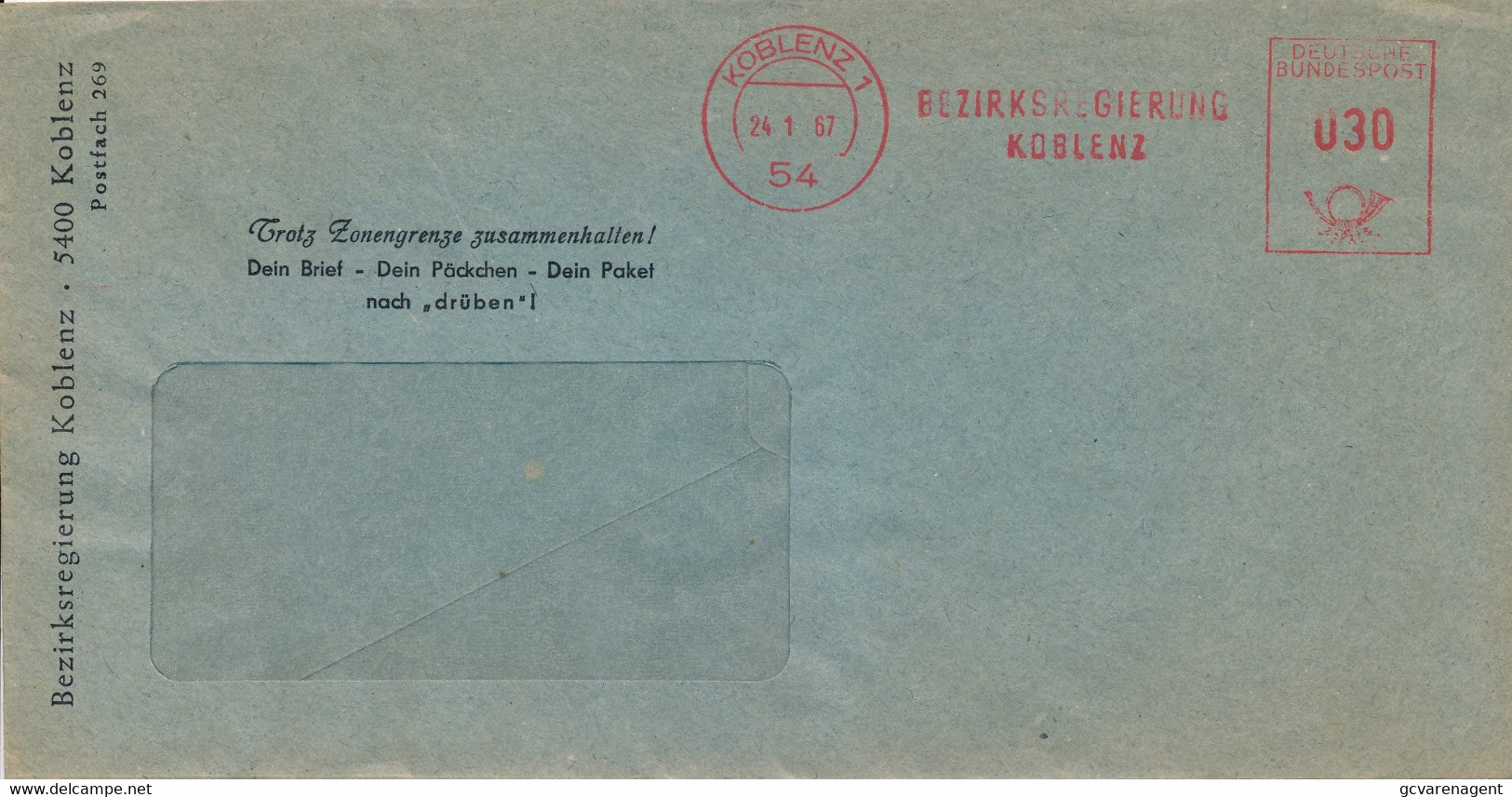 DEUTSCHE POST  FREISTEMPEL  KOBLENZ  24_1_67 - BEZIRKSREGIERUNG KOBLENZ  2 SCANS - Maschinenstempel (EMA)