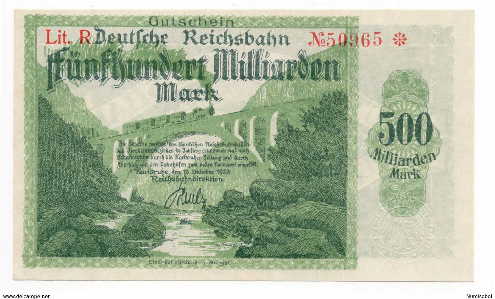 GERMANY - 500 Milliarden Mark Reichsbahn 15. 10. 1923. PS1276. UNC (DR064) - Altri & Non Classificati
