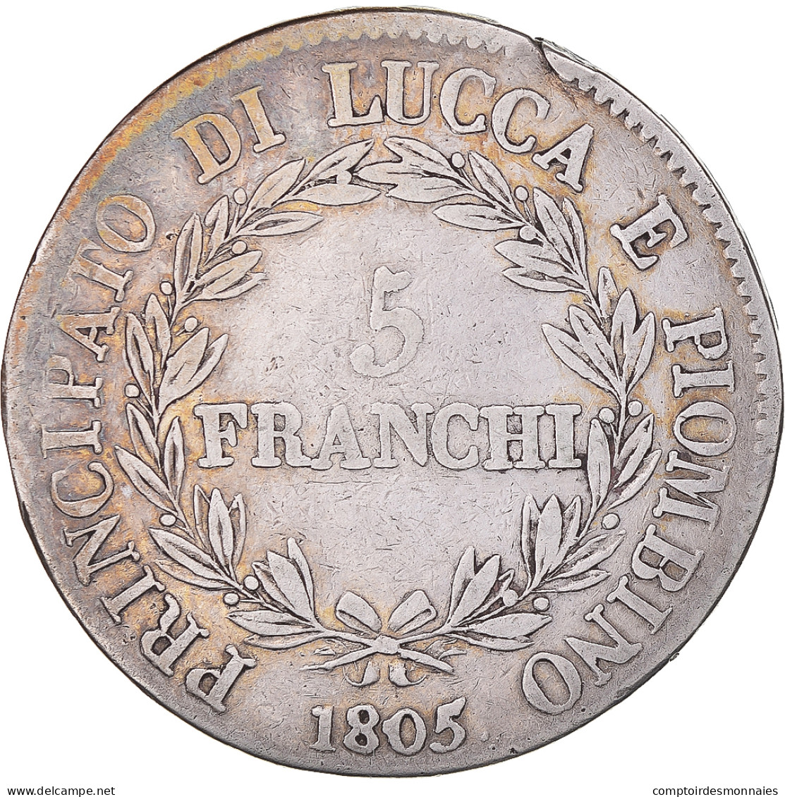 Monnaie, États Italiens, LUCCA, Felix And Elisa, 5 Franchi, 1805, Firenze, TB+ - Napoleonische