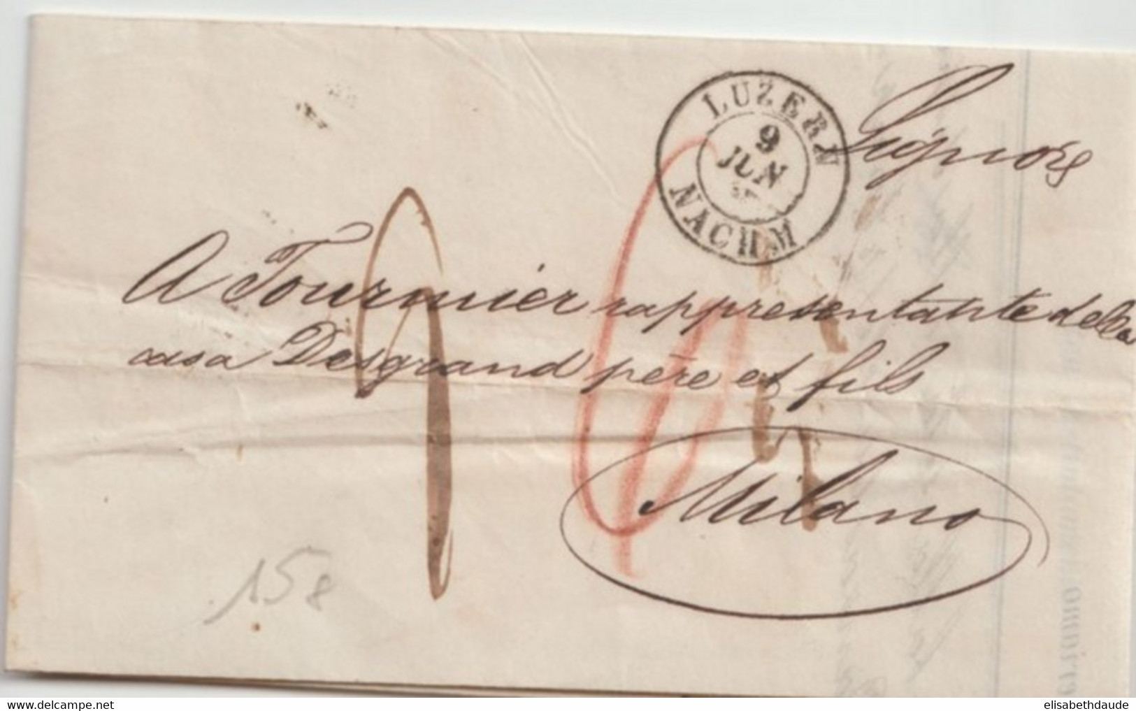 1858 - LETTRE De LUZERN => MILANO (ITALIE) ! - Postmark Collection