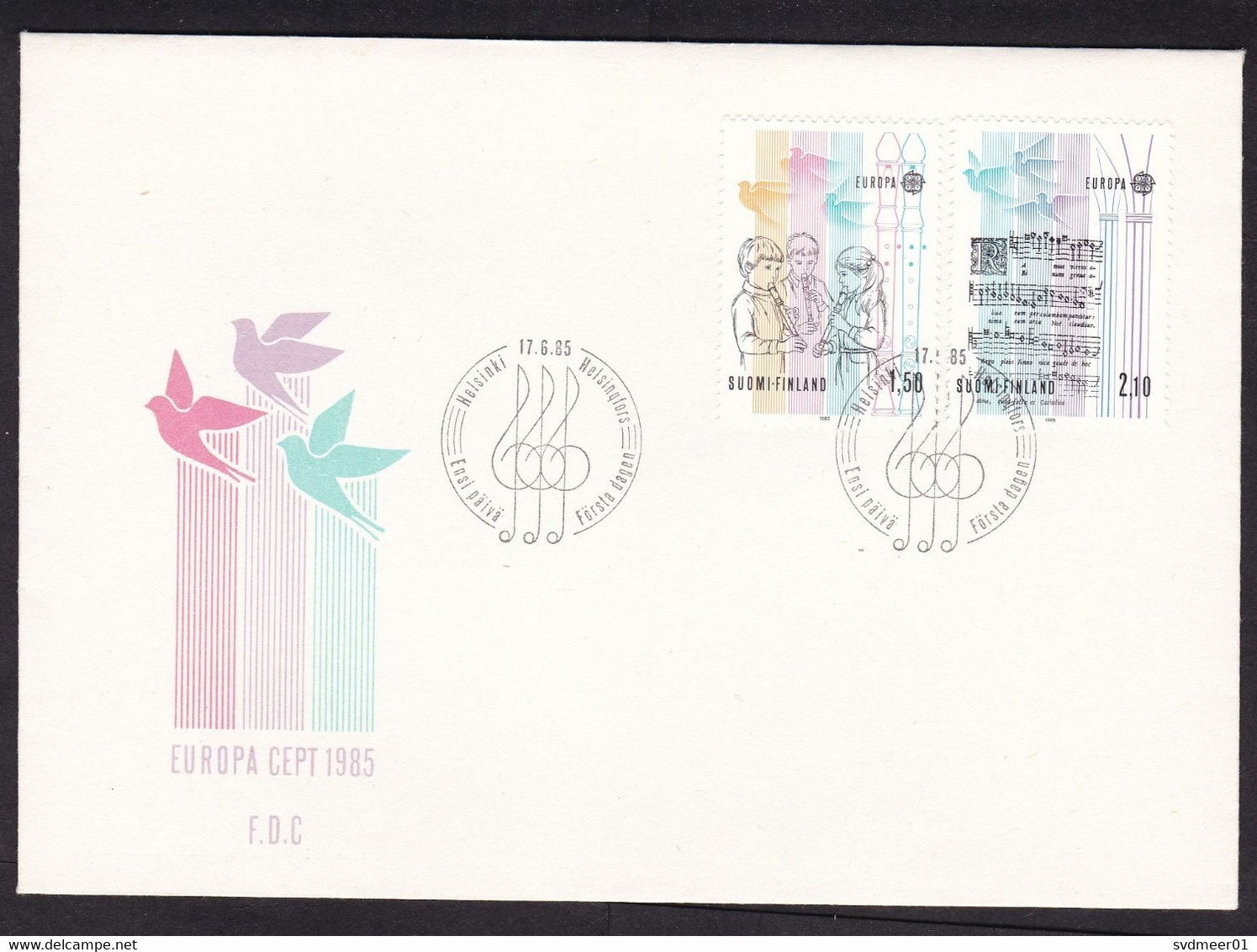 Finland: FDC First Day Cover, 1985, 2 Stamps, Europa, CEPT, Music, Children, Flute, Peace Pigeon (traces Of Use) - Brieven En Documenten
