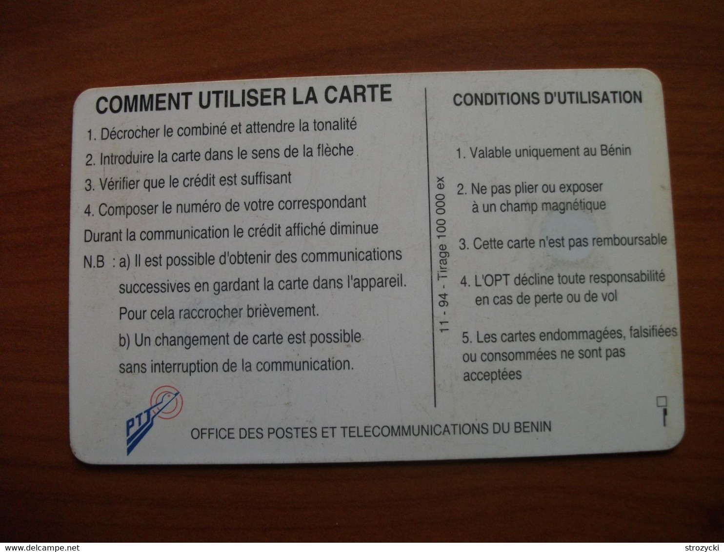 Benin - Telephone Tariffs 1 (11/94) - Bénin