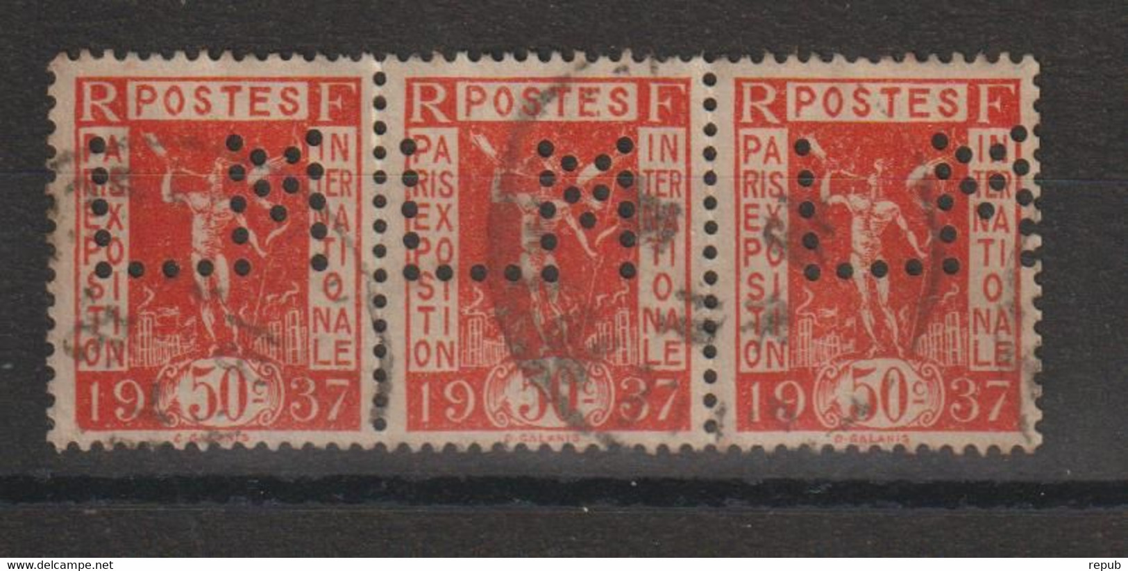 France Perforé Ancoper LM96 En Bande De 3 - Used Stamps