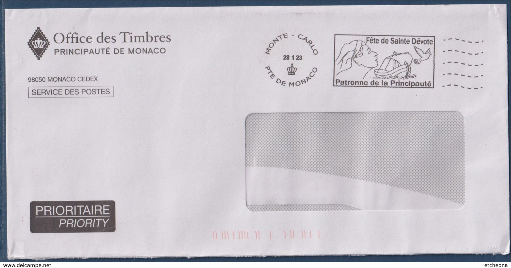 Monaco Flamme Fête De Sainte Dévote Patronne De La Principauté De Monaco Monte-Carlo 28.1.23 - Postmarks