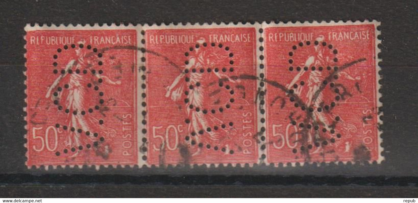 France Perforé Ancoper VCD16 En Bande De 3 - Used Stamps