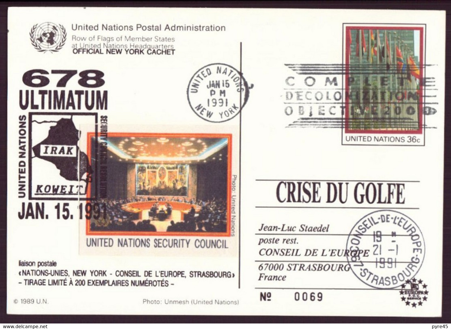 Etats-Unis, Carte Maximum Du 15 Janvier 1991 à New York " Crise Du Golfe " - Maximumkaarten
