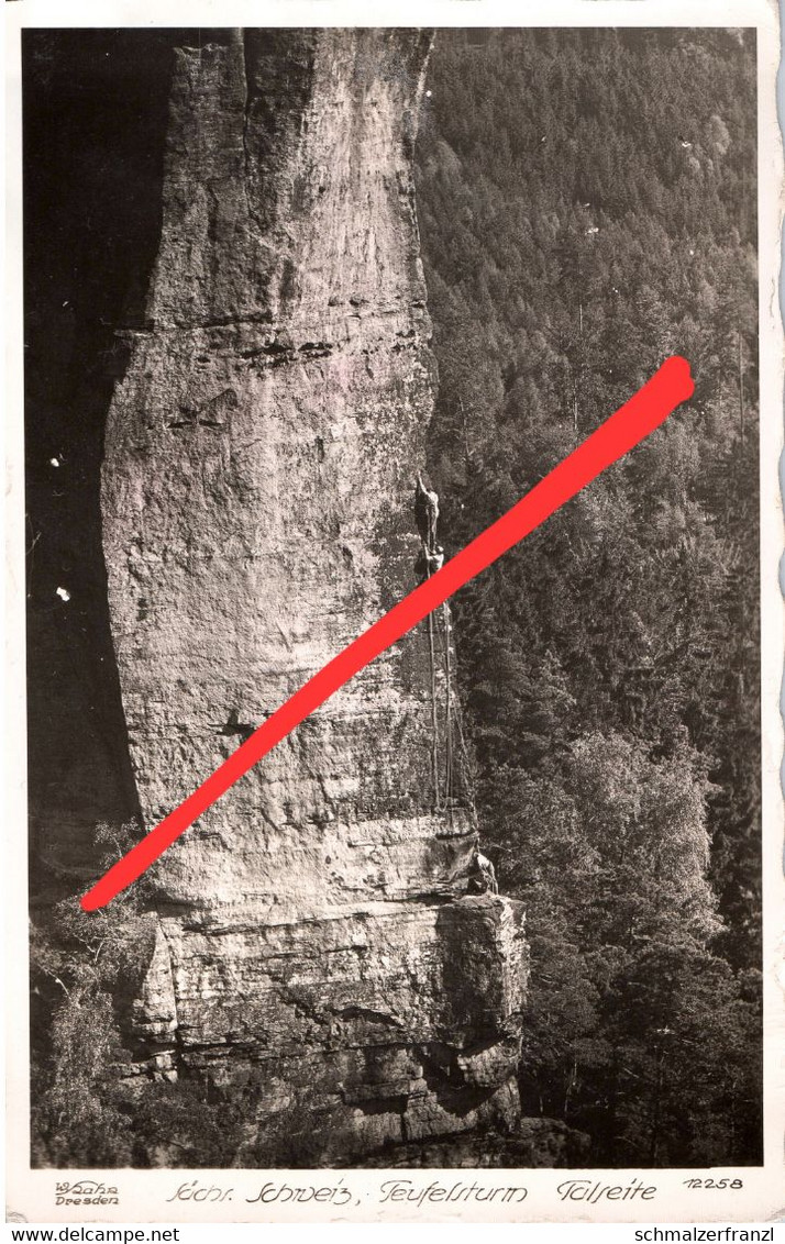 AK Walter Hahn 12258 Sächsische Schweiz Teufelsturm Felsen Tal Klettern Kletterer Schandau Ostrau Postelwitz Schmilka - Schmilka