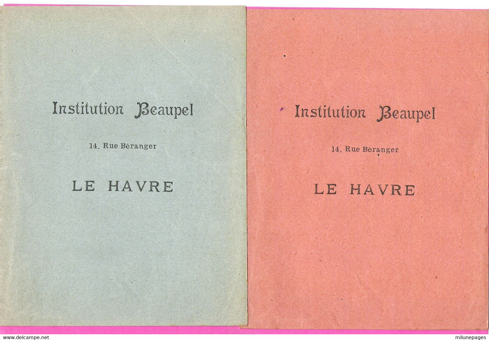 Lot 2 Petits Protège Feuilles De L'Institution Beaupel Rue Béranger Au Havre Ca. 1900 - Copertine Di Libri