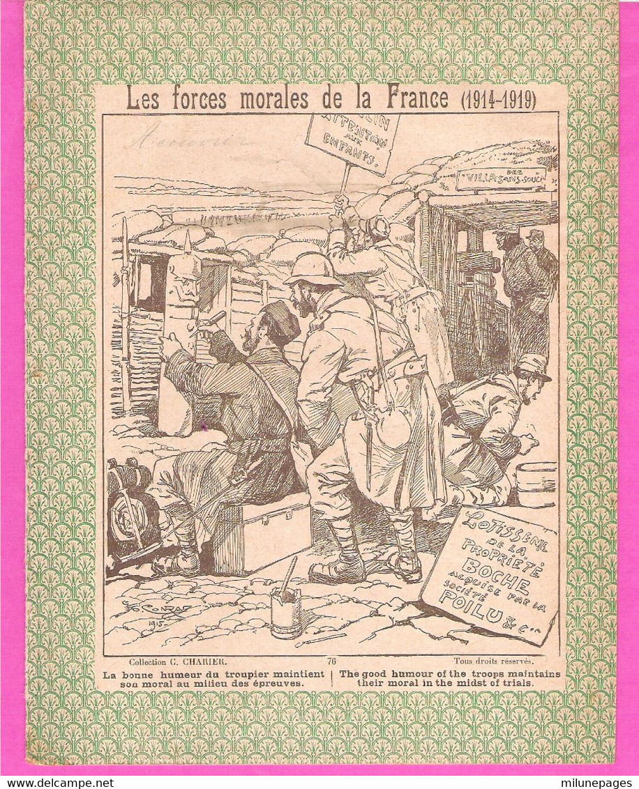 Protège Cahier Patriotique Les Forces Morales De La France En 1914 Et La Bonne Humeur Du Poilu On S'amuse à La Guerre !! - Protège-cahiers