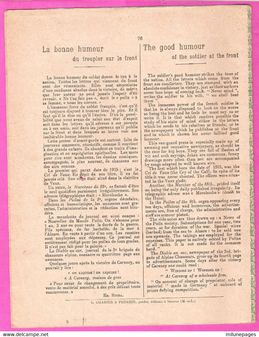 Protège Cahier Patriotique Les Forces Morales De La France En 1914 Et La Bonne Humeur Du Poilu On S'amuse à La Guerre !! - Copertine Di Libri