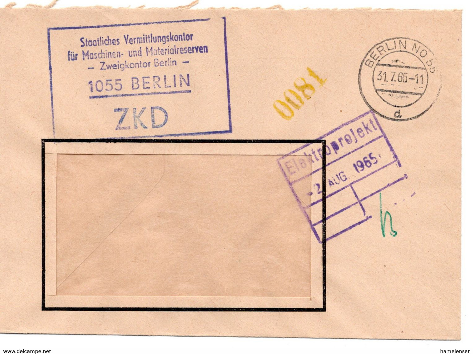 63780 - DDR / ZKD - 1965 - Unfrankierter ZKD-FensterOrtsBf BERLIN - Otros & Sin Clasificación