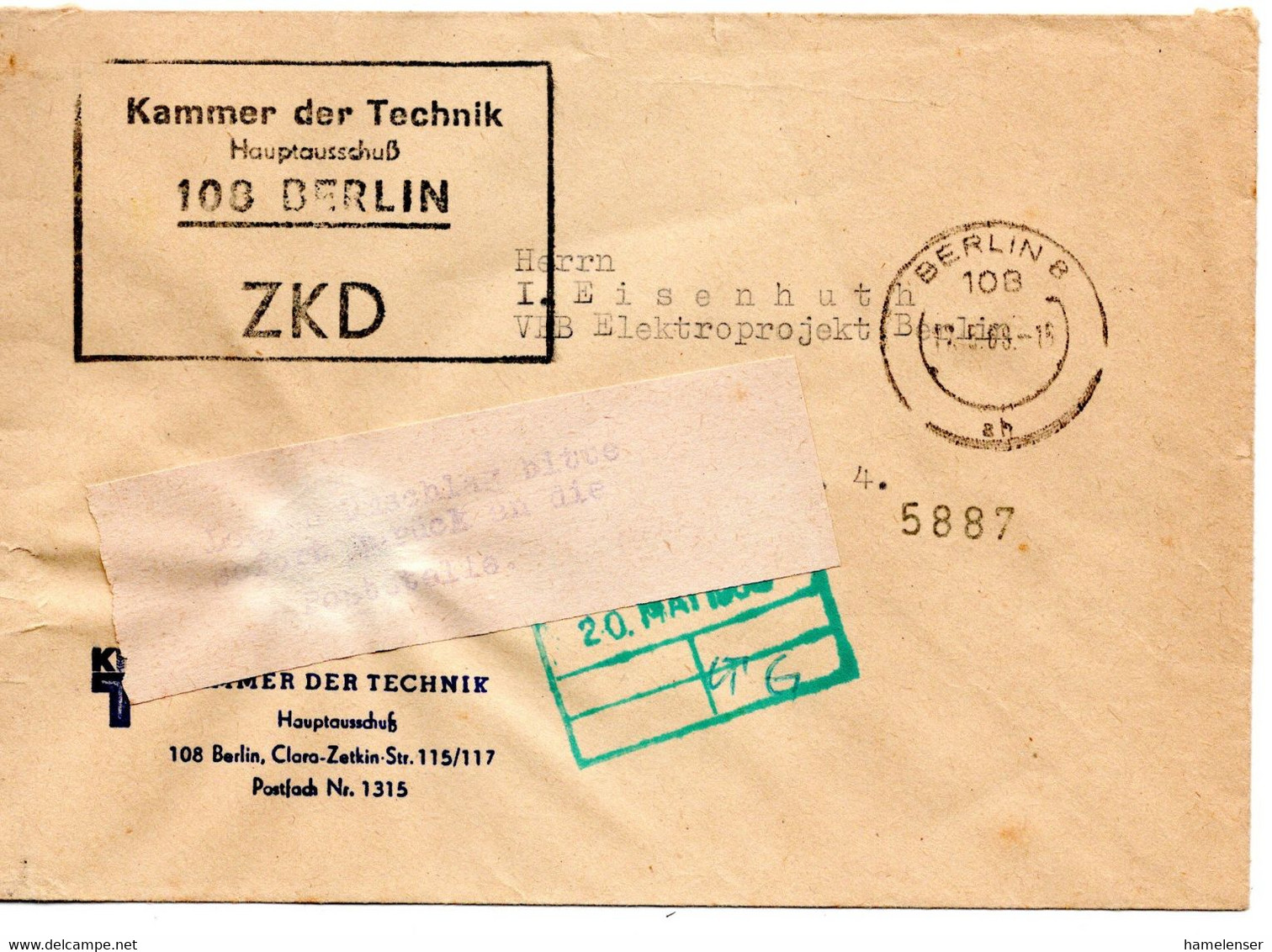 63792 - DDR / ZKD - 1968 - Unfrankierter ZKD-OrtsBf BERLIN - Sonstige & Ohne Zuordnung