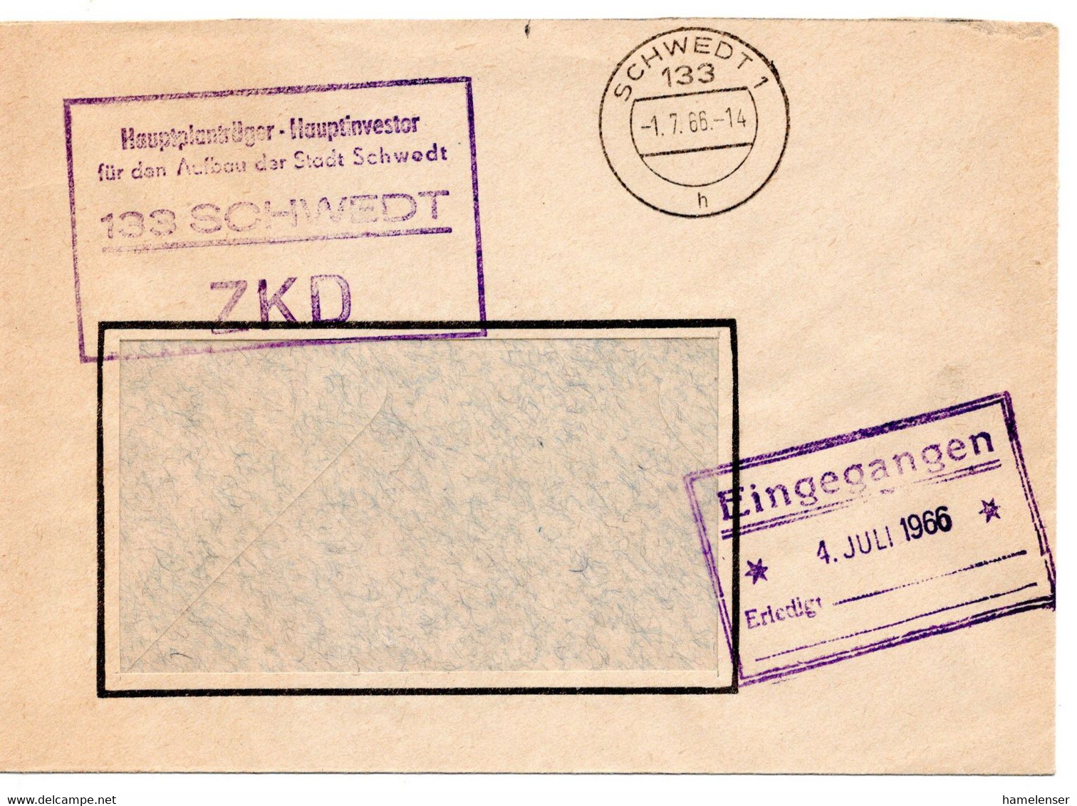 63799 - DDR / ZKD - 1966 - Unfrankierter ZKD-FensterBf SCHWEDT (o. AnkStpl!) - Otros & Sin Clasificación