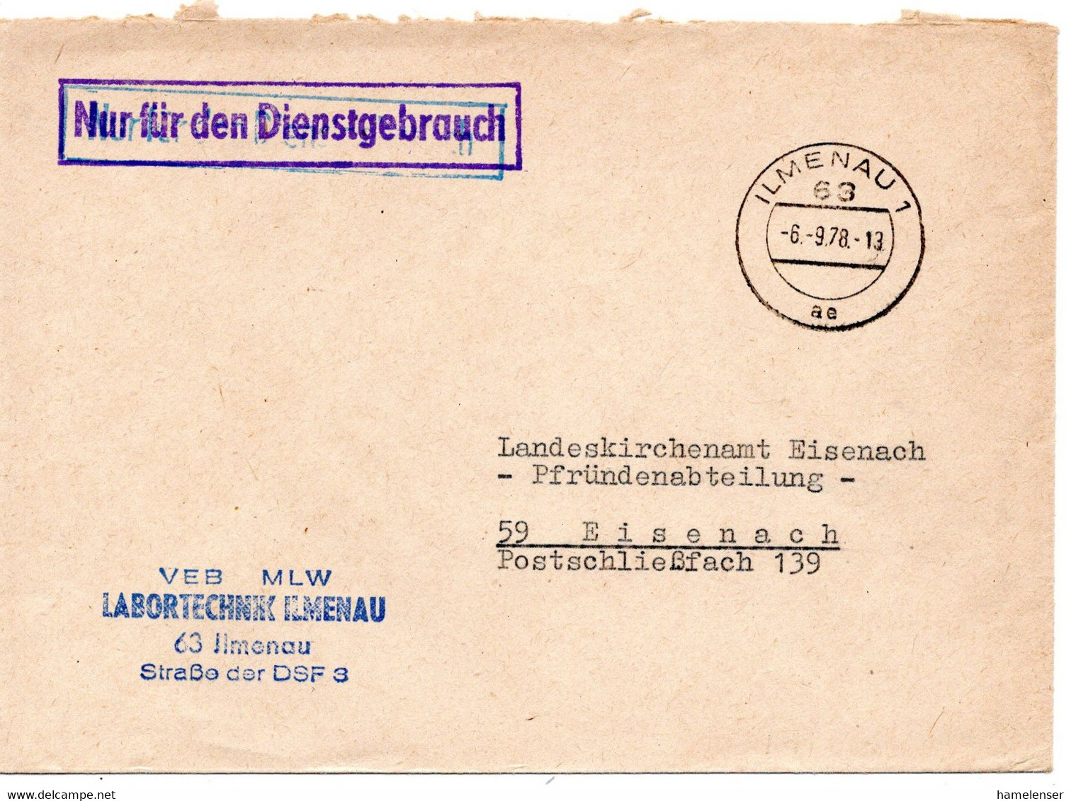 63804 - DDR - 1978 - Unfrank DienstBf ILMENAU -> EISENACH - Autres & Non Classés