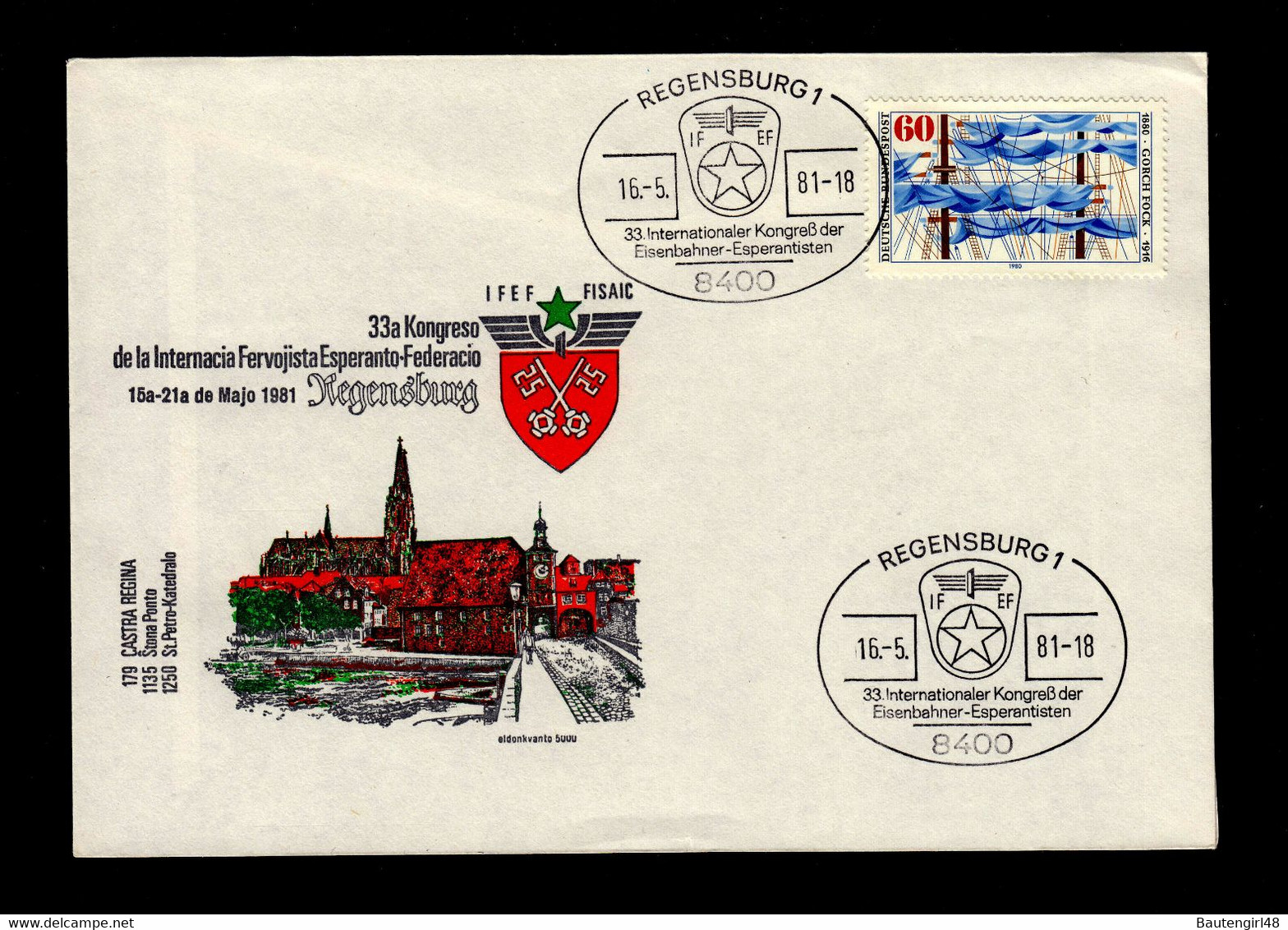 BRD Brief FDC REGENSBURG - 16.5.81 - 33. Int. Kongreß Eisenbahner-Esperantisten (d) - Briefe U. Dokumente