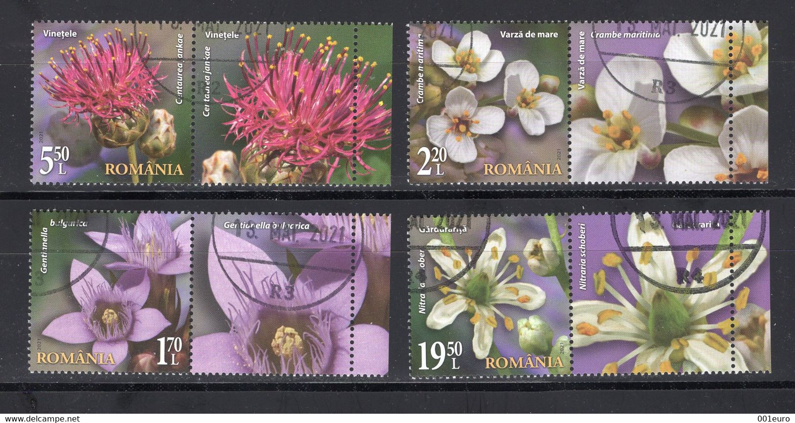 ROMANIA 2018: PROTECTED FLOWERS , 4 Used Stamps Set + Vignette - Registered Shipping! - Oblitérés