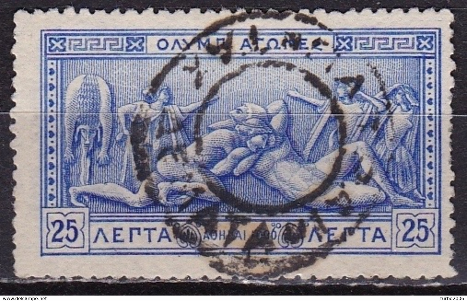 GREECE 1906 Second Olympic Games 25 L Blue Vl. 204 With Blind Buttoncancellation ATHENS TAX DEMATA - Gebruikt