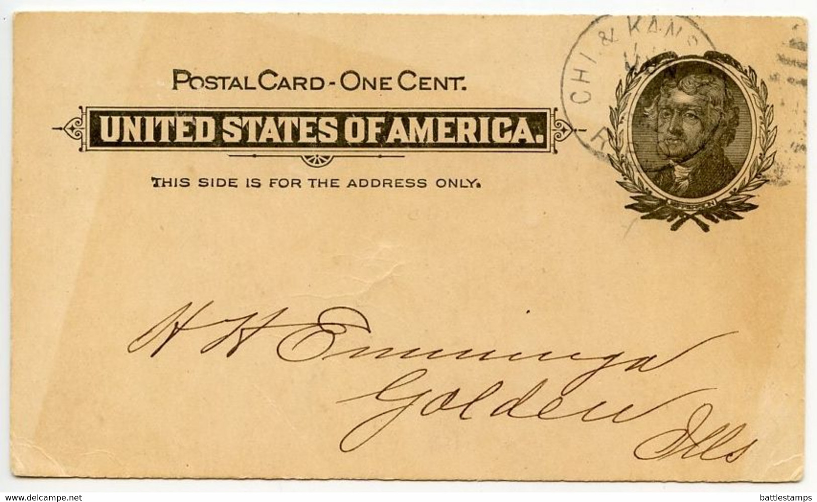 United States 1902 Scott UX14 Postal Card Chicago & Kansas City RPO To Golden, Illinois - 1901-20