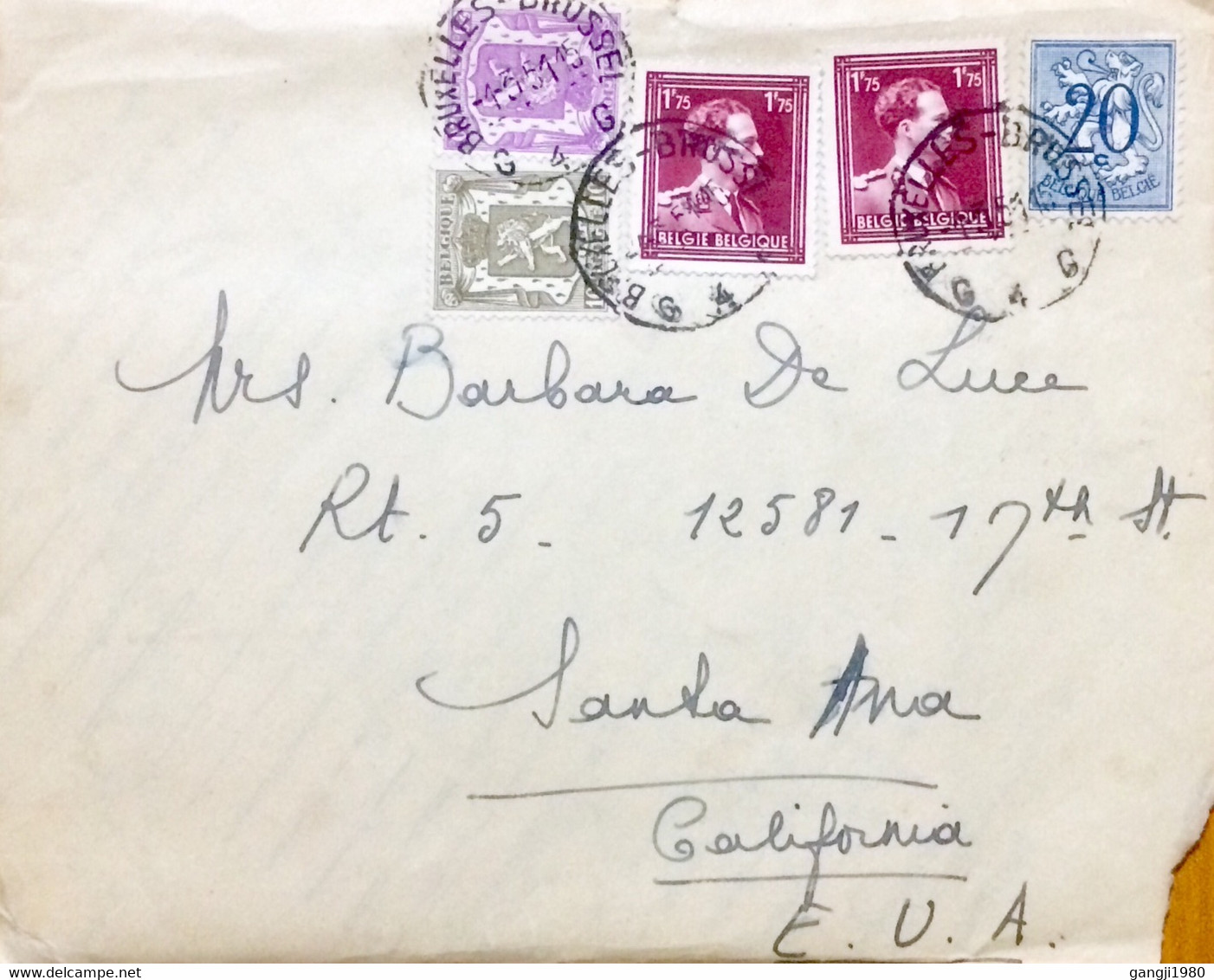 BELGIUM 1950, COVER USED TO USA, COAT ARM, LION, KING BAUDOUIN, VIGNETTE LABEL, CANNE BLANCHE,CINDERELLA,  BRUSSELS CITY - Lettres & Documents