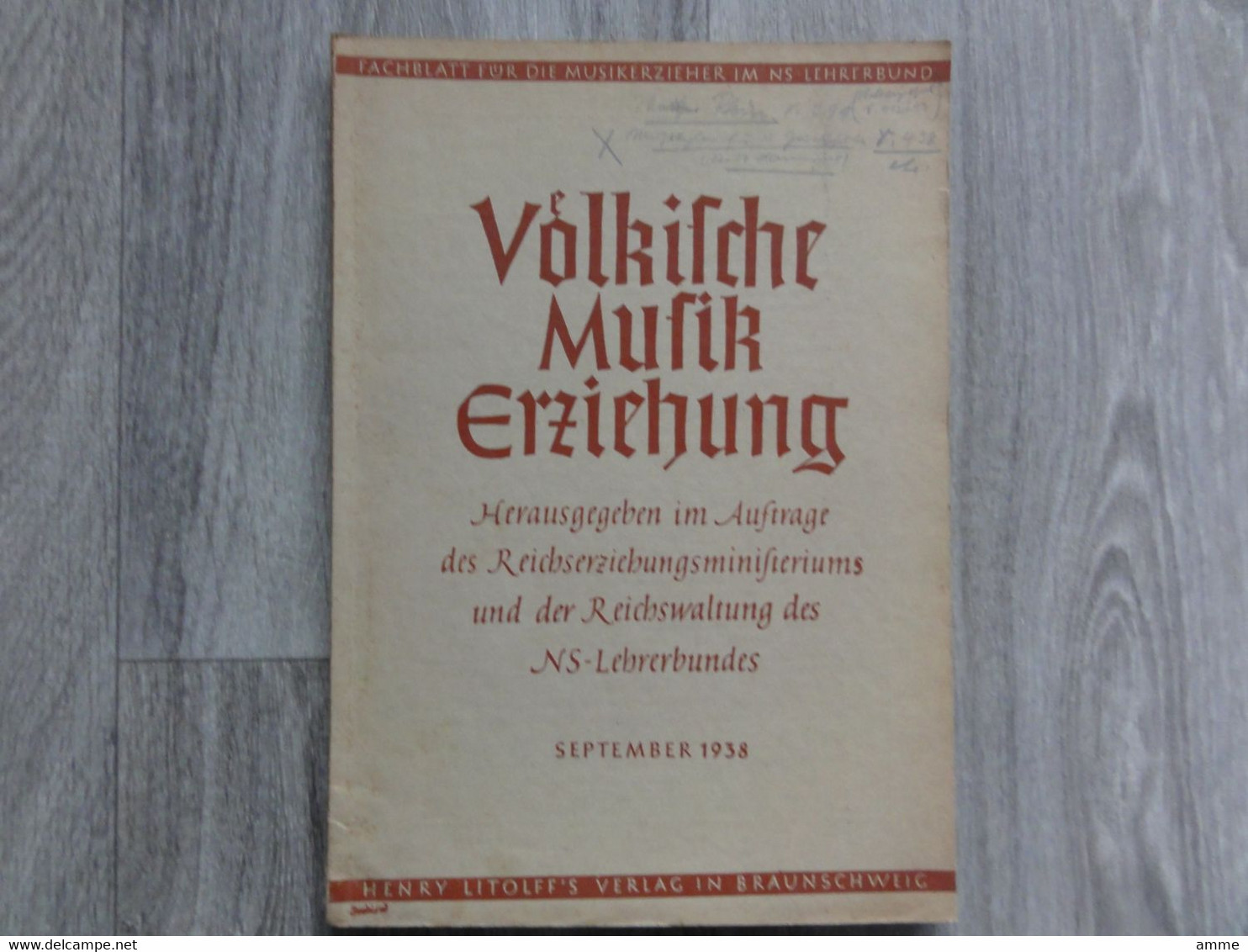 Völkische Musikerziehung  (boek Duits)  September 1938  - Fachblatt Fur Die Musikerzieher - Música