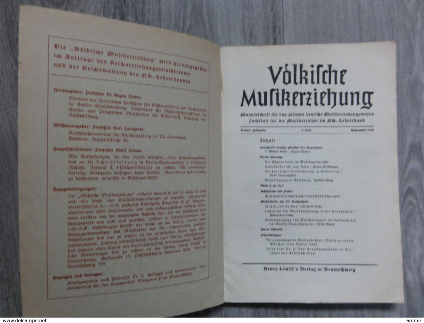 Völkische Musikerziehung  (boek Duits)  September 1938  - Fachblatt Fur Die Musikerzieher - Musica