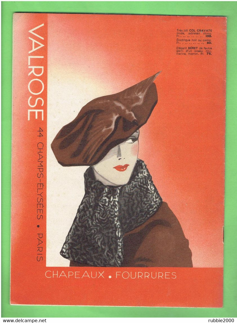 CATALOGUE VALROSE COUTURE 44 CHAMPS ELYSEES A PARIS COLLECTION HIVER 1934 1935 CHAPEAUX FOURRURES ROBES MANTEAUX FEMME - Libros