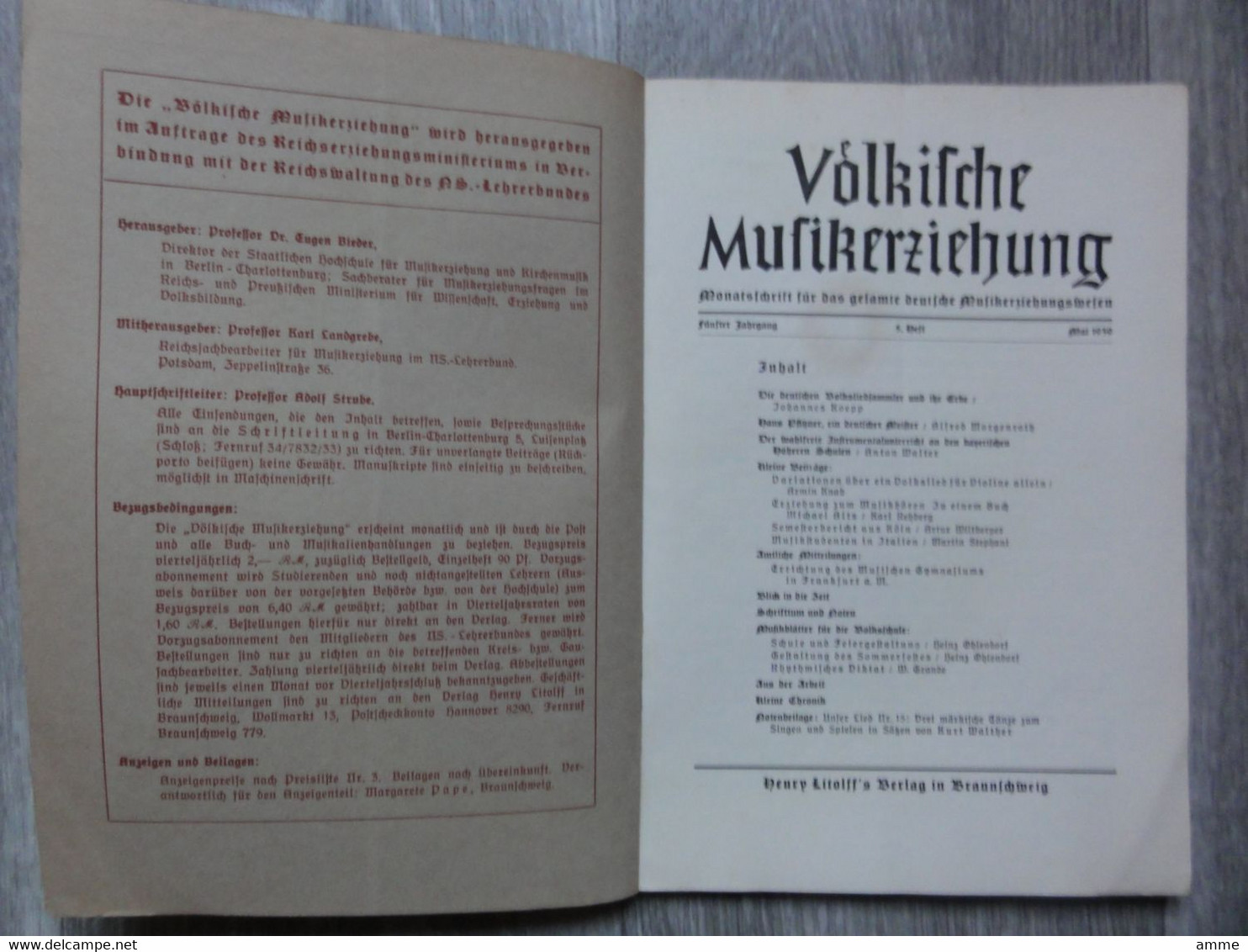 Völkische Musikerziehung  (boek Duits)  Mai 1939  - Monatsschrift Fur Das Musikerziehungswesen - Music