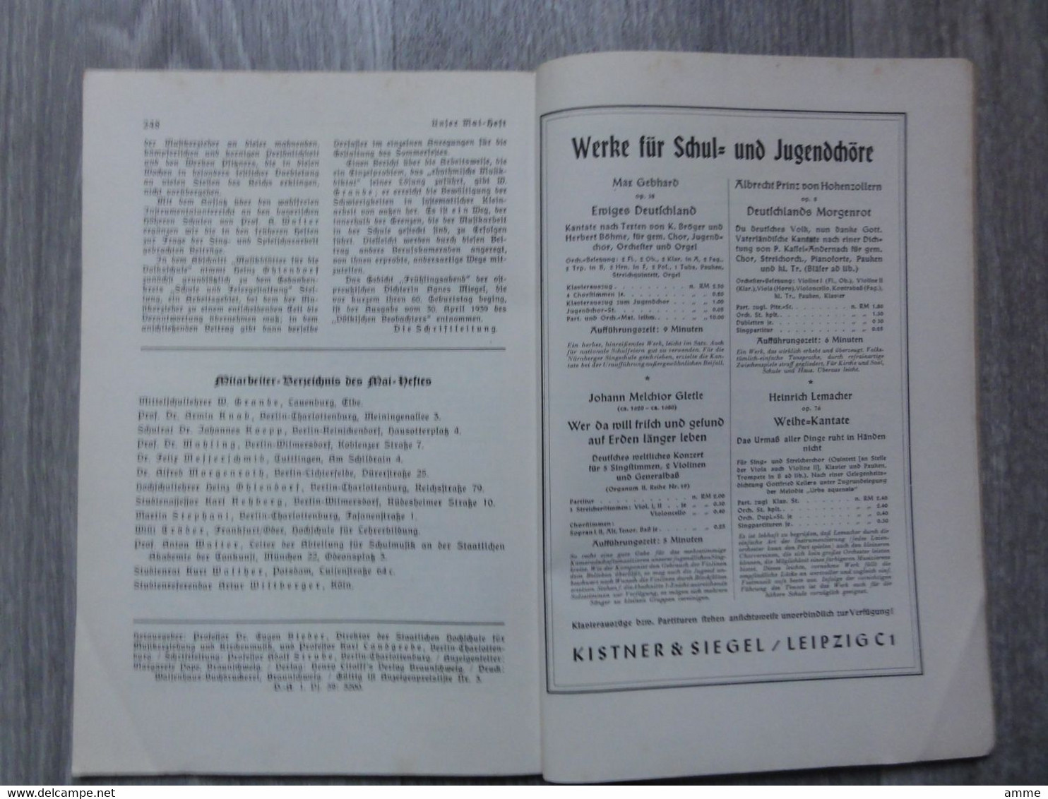 Völkische Musikerziehung  (boek Duits)  Mai 1939  - Monatsschrift Fur Das Musikerziehungswesen - Muziek