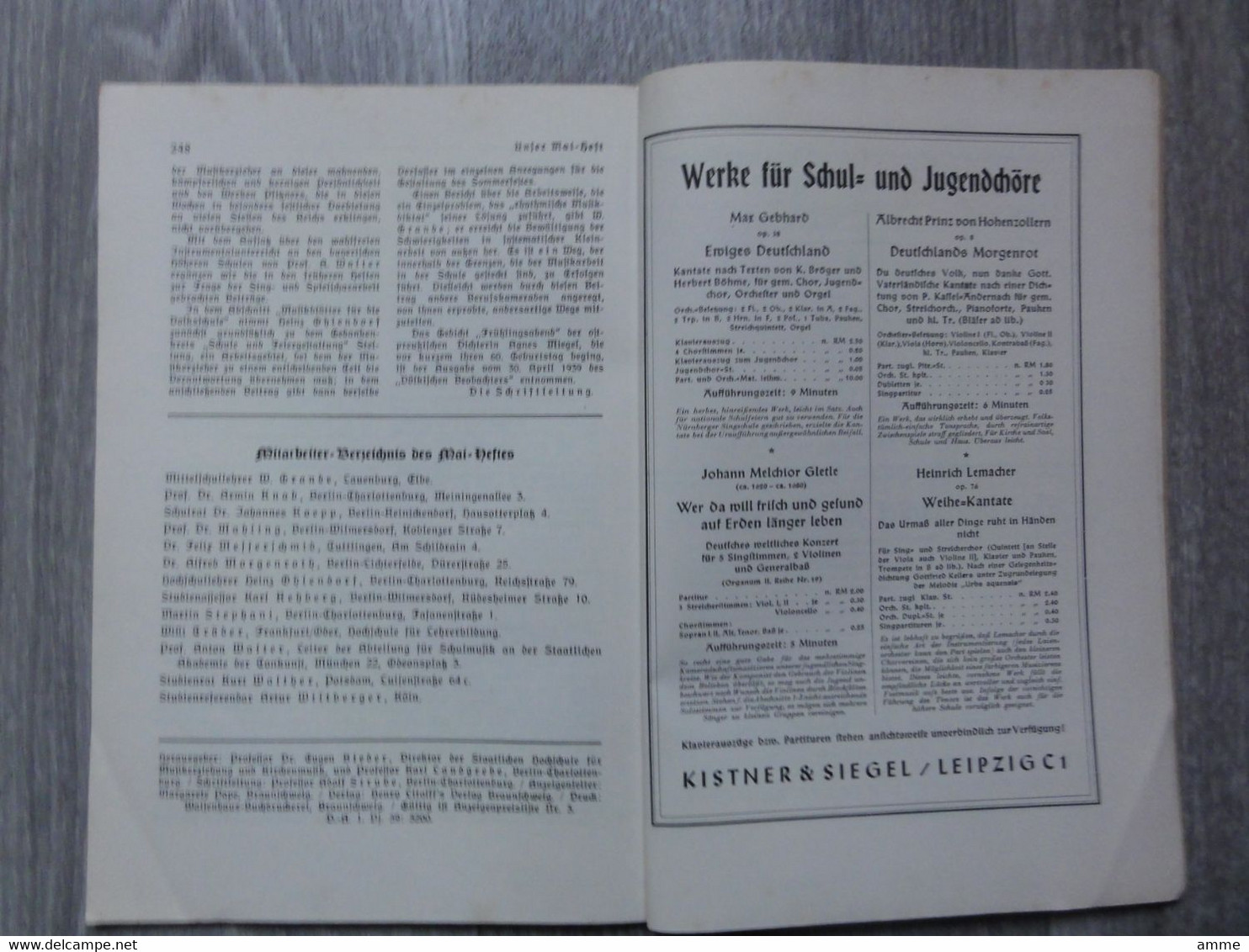 Völkische Musikerziehung  (boek Duits)  Mai 1939  - Monatsschrift Fur Das Musikerziehungswesen - Music