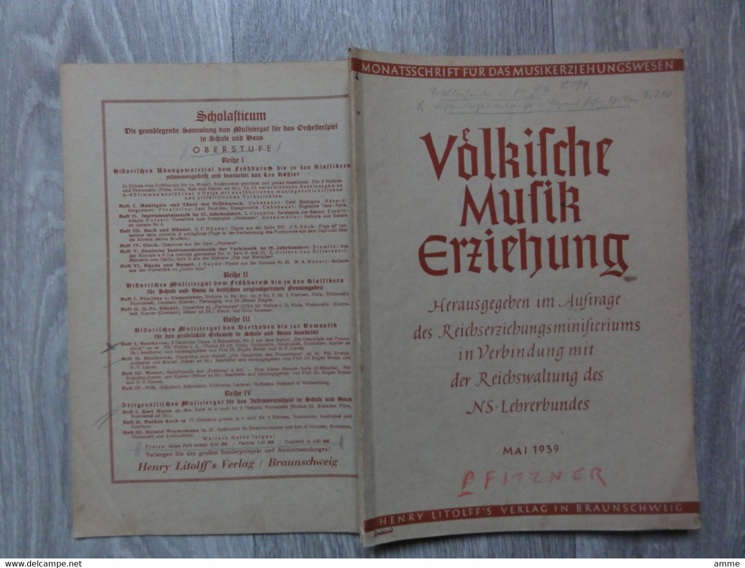 Völkische Musikerziehung  (boek Duits)  Mai 1939  - Monatsschrift Fur Das Musikerziehungswesen - Música