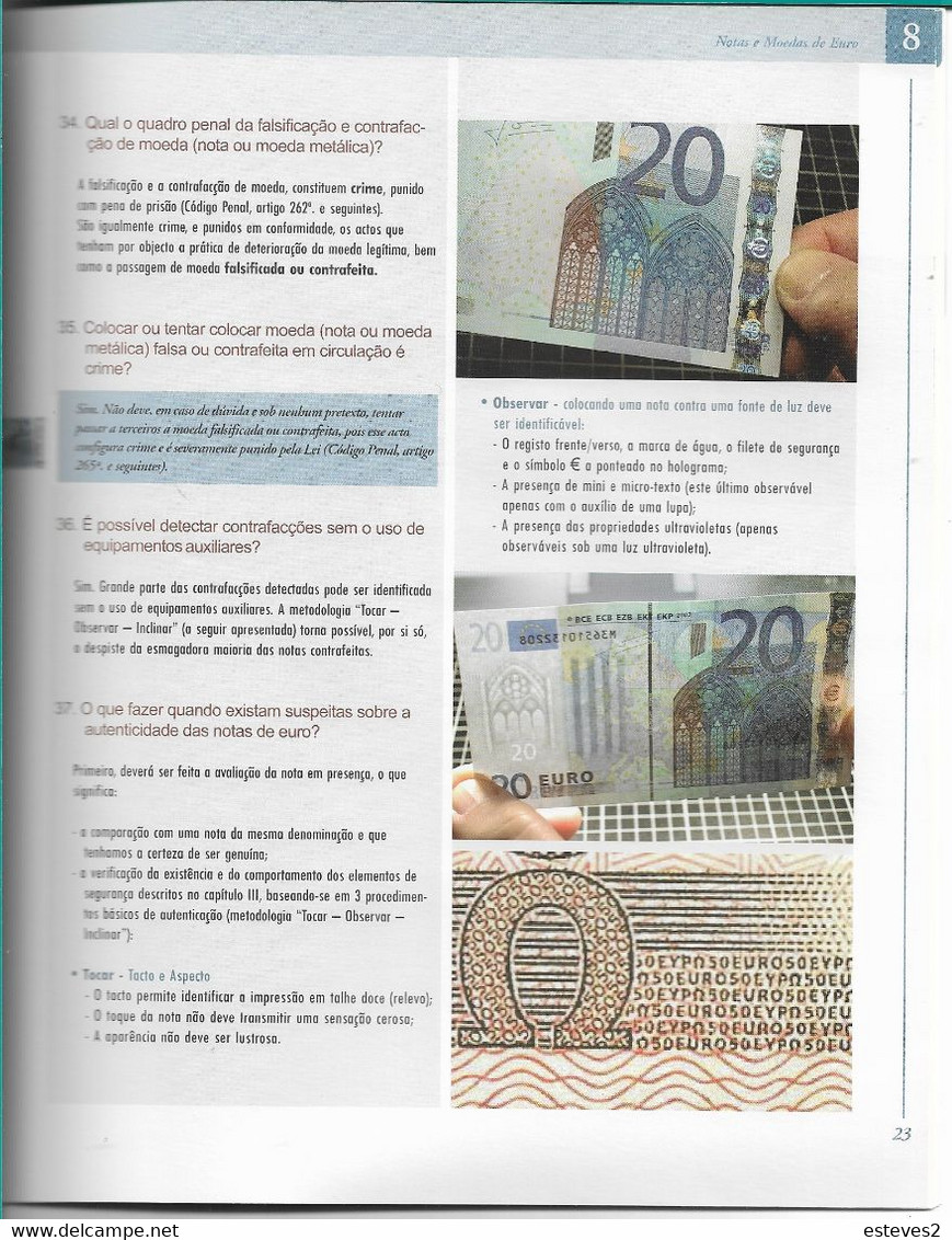 Bank Of Portugal Book With Description Of Euro Coins And Banknotes , 34 Pages. - Livres & Logiciels